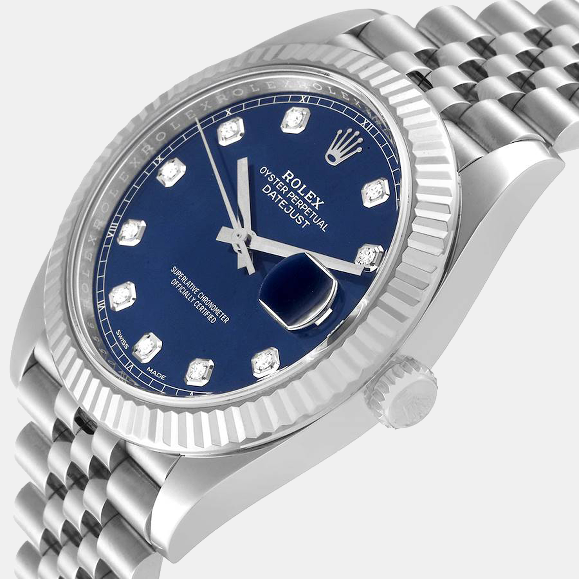 

Rolex Datejust 41 Steel White Gold Blue Diamond Dial Men's Watch 126334