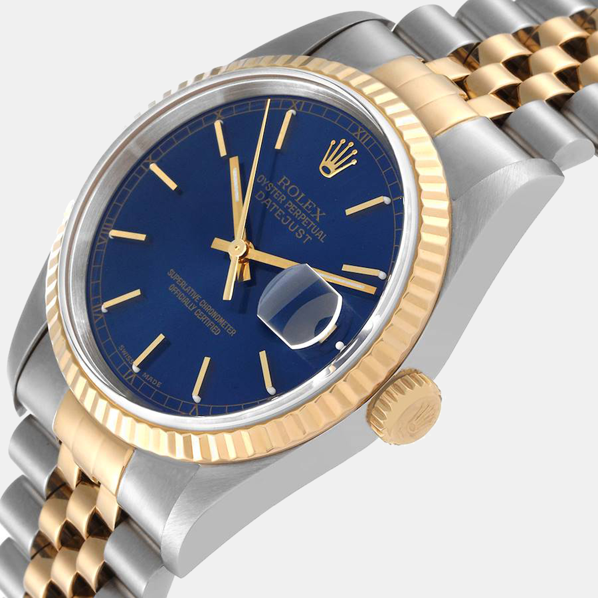 

Rolex Blue 18k Yellow Gold And Stainless Steel Datejust 16233 Men's Wristwatch 36 mm