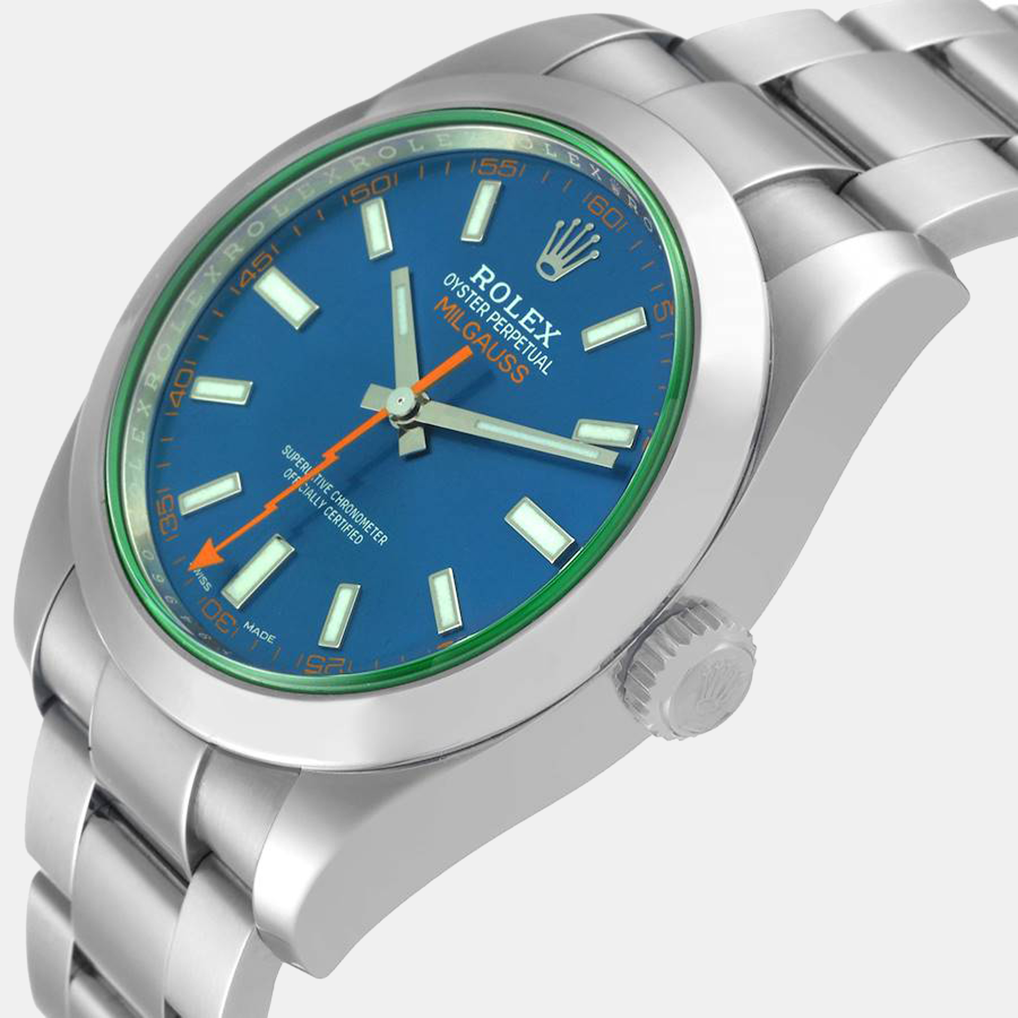 

Rolex Blue Stainless Steel Milgauss 116400GV Men's Wristwatch 40 mm