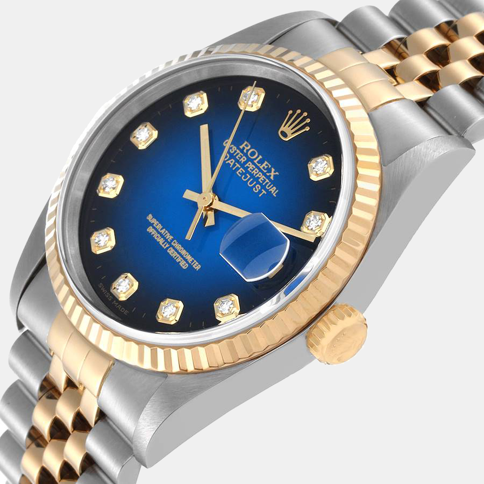 

Rolex Blue Diamonds 18k Yellow Gold And Stainless Steel Datejust 16233 Men's Wristwatch 36 mm