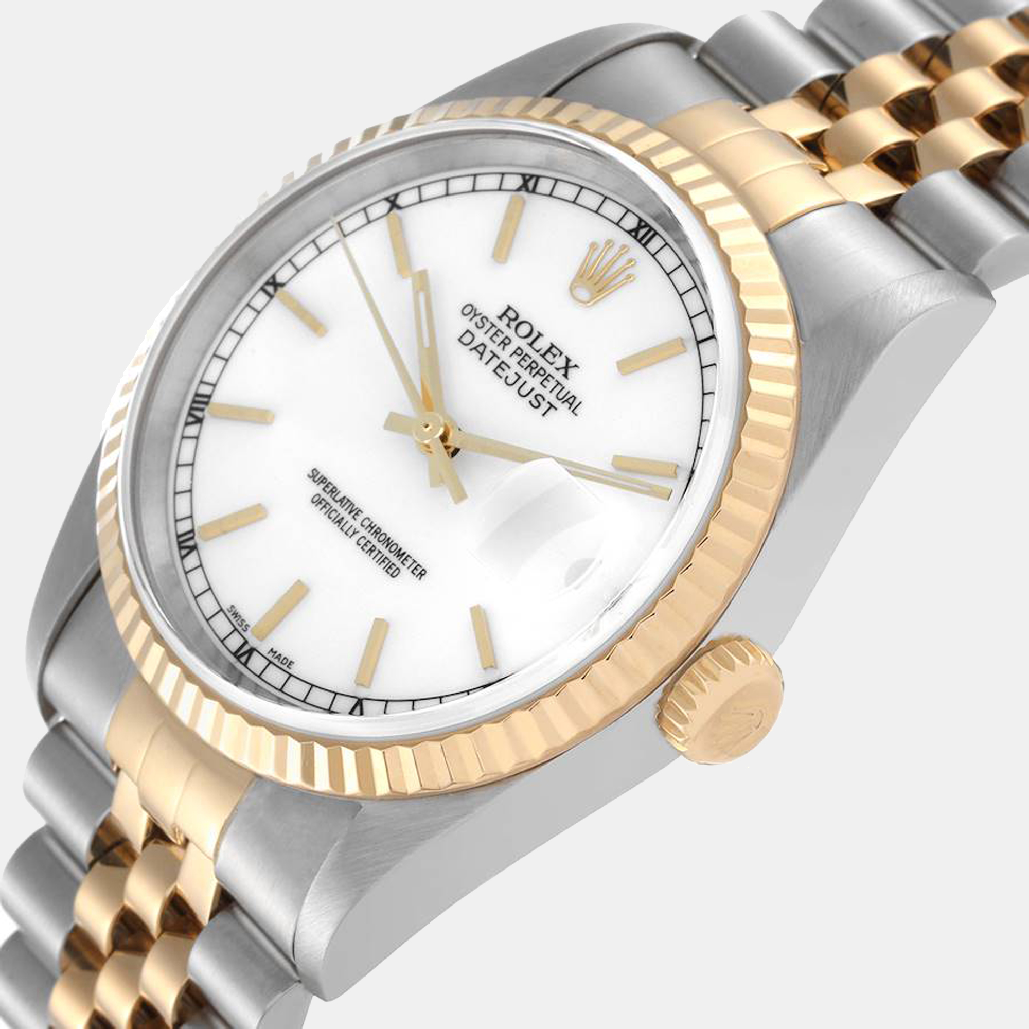 

Rolex White 18K Yellow Gold And Stainless Steel Datejust 16233 Men's Wristwatch 36 mm