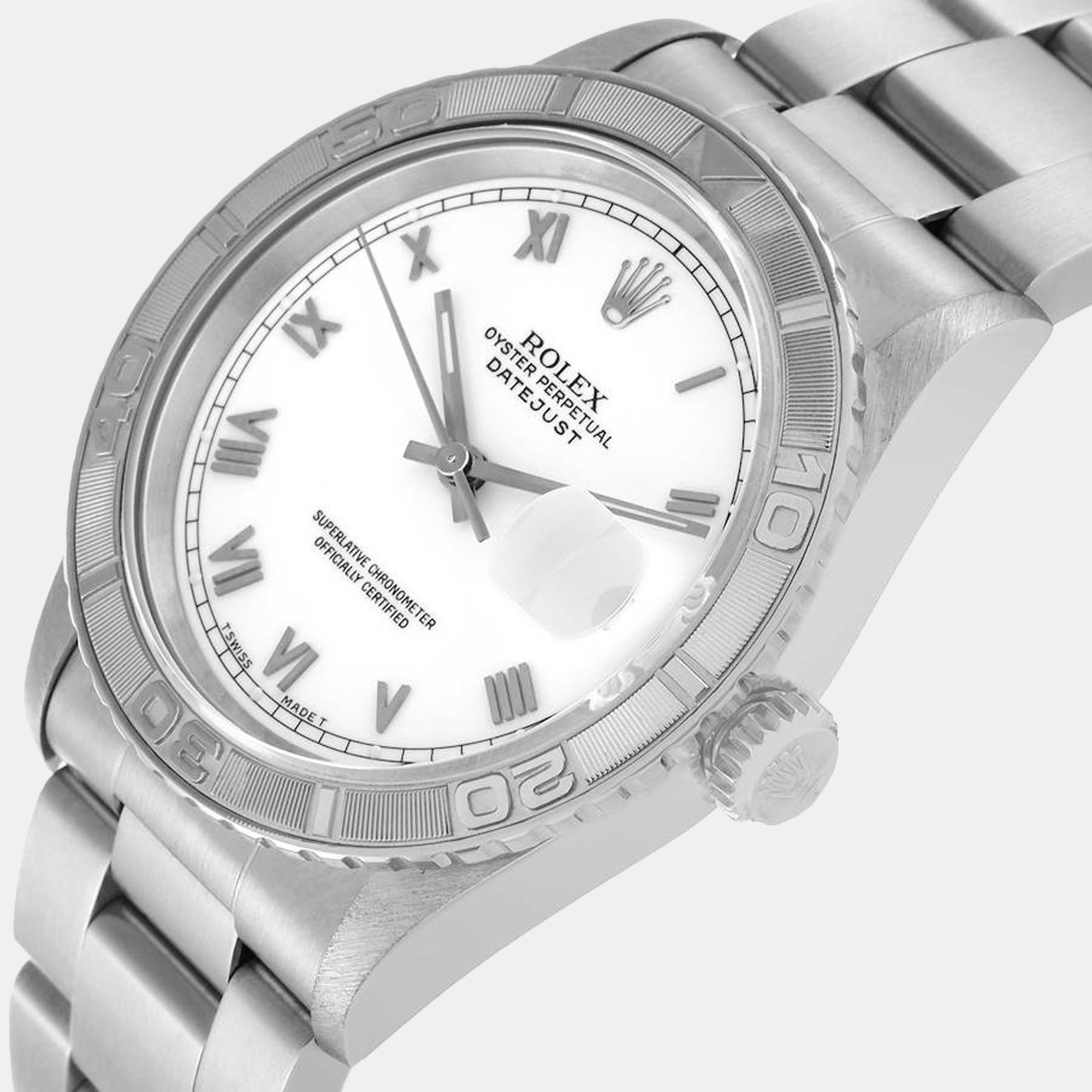 

Rolex White 18K White Gold And Stainless Steel Datejust Turograph 16264 Automatic Men's Wristwatch 36 mm