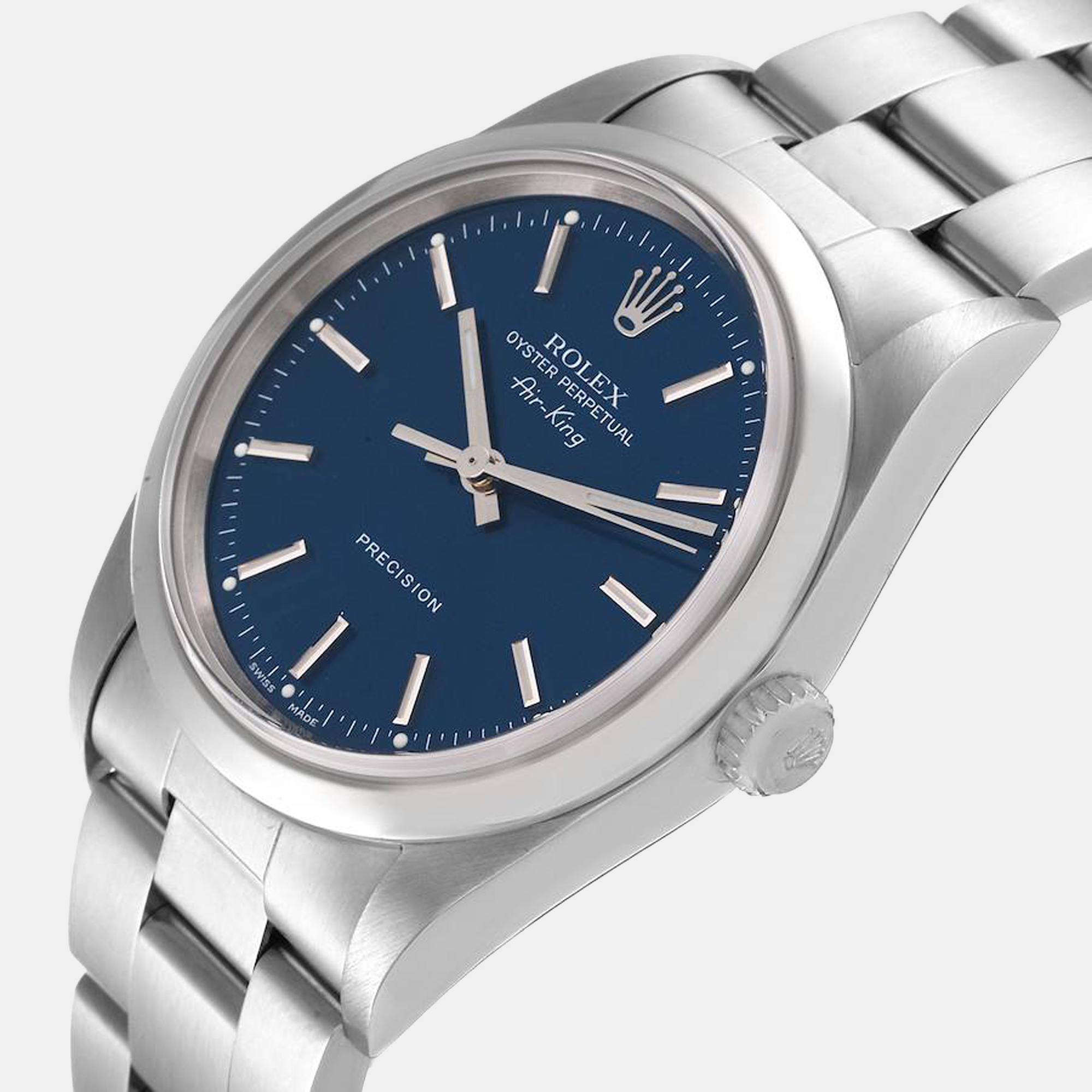 

Rolex Blue Stainless Steel Air-King 14000 Men's Wristwatch 34 mm