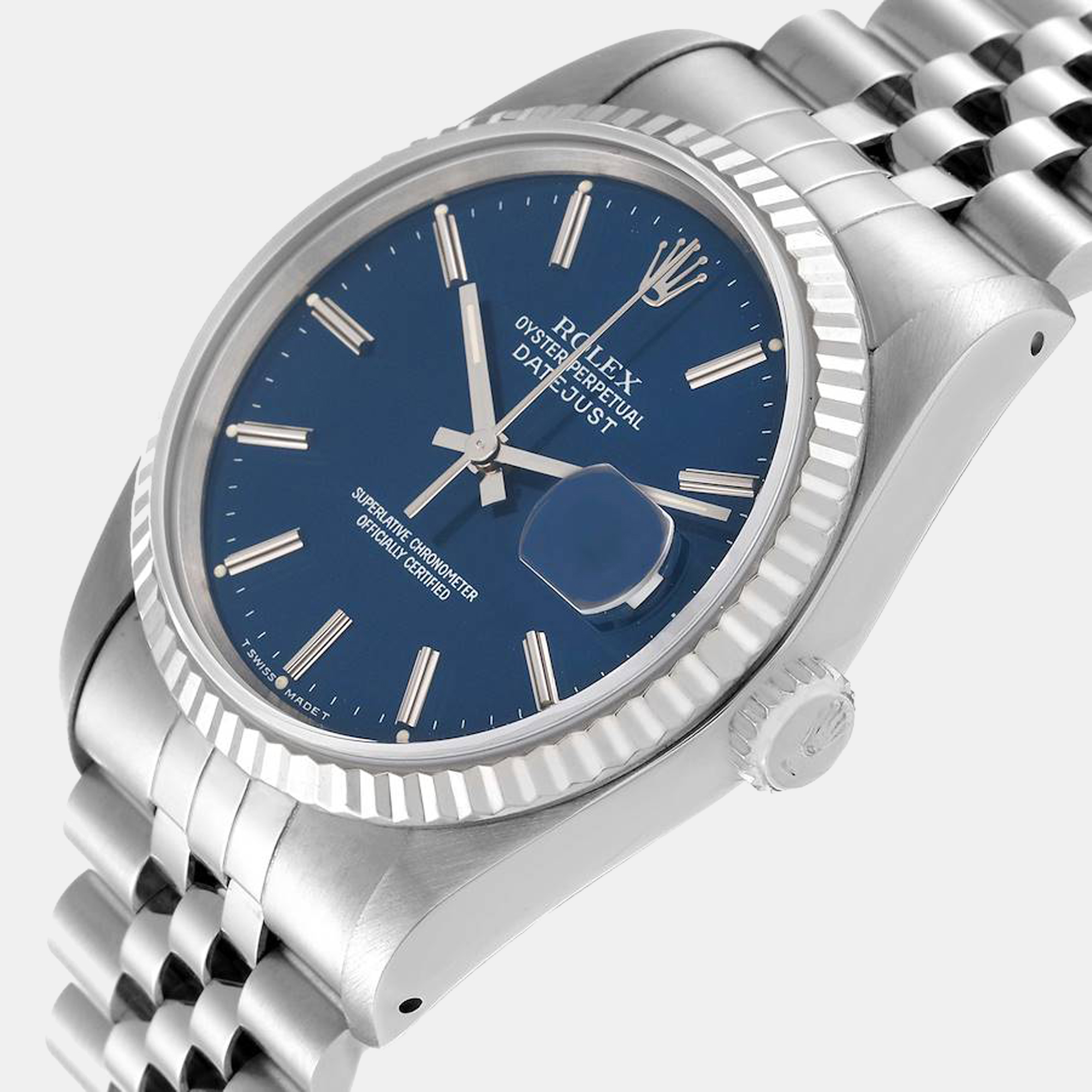 

Rolex Blue 18K White Gold And Stainless Steel Datejust 16234 Men's Wristwatch 36 mm