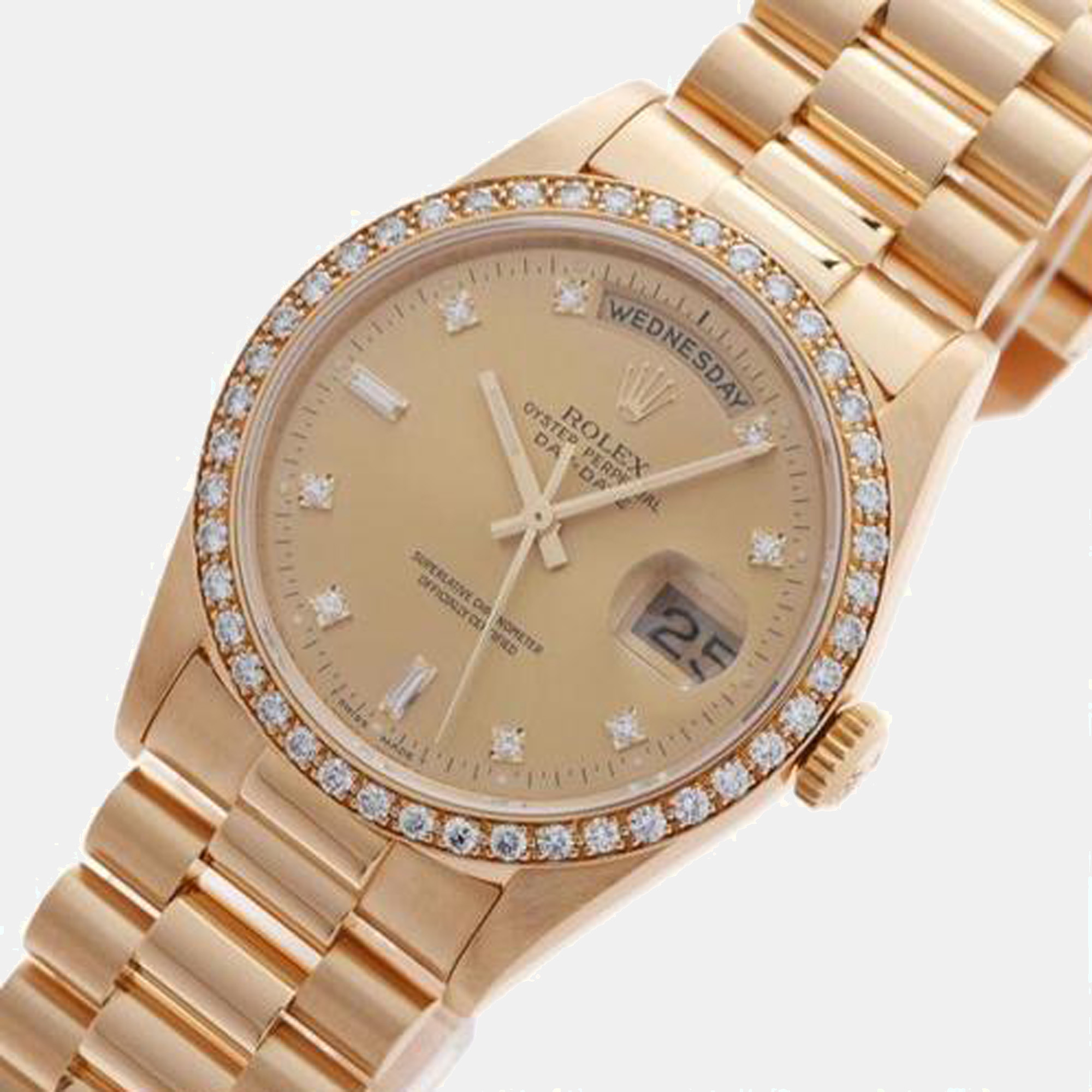 

Rolex Champagne Diamonds 18K Yellow Gold Day - Date President 18348 Automatic Men's Wristwatch 36 mm