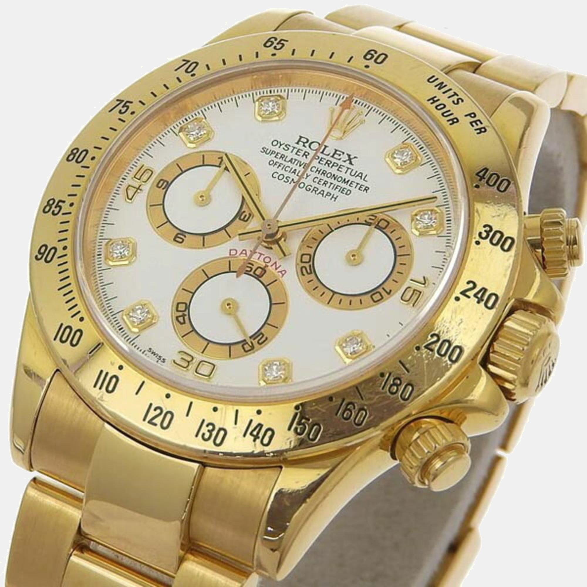 

Rolex White Diamonds 18K Yellow Gold Cosmograph Daytona 116528G Automatic Men's Wristwatch 38 mm