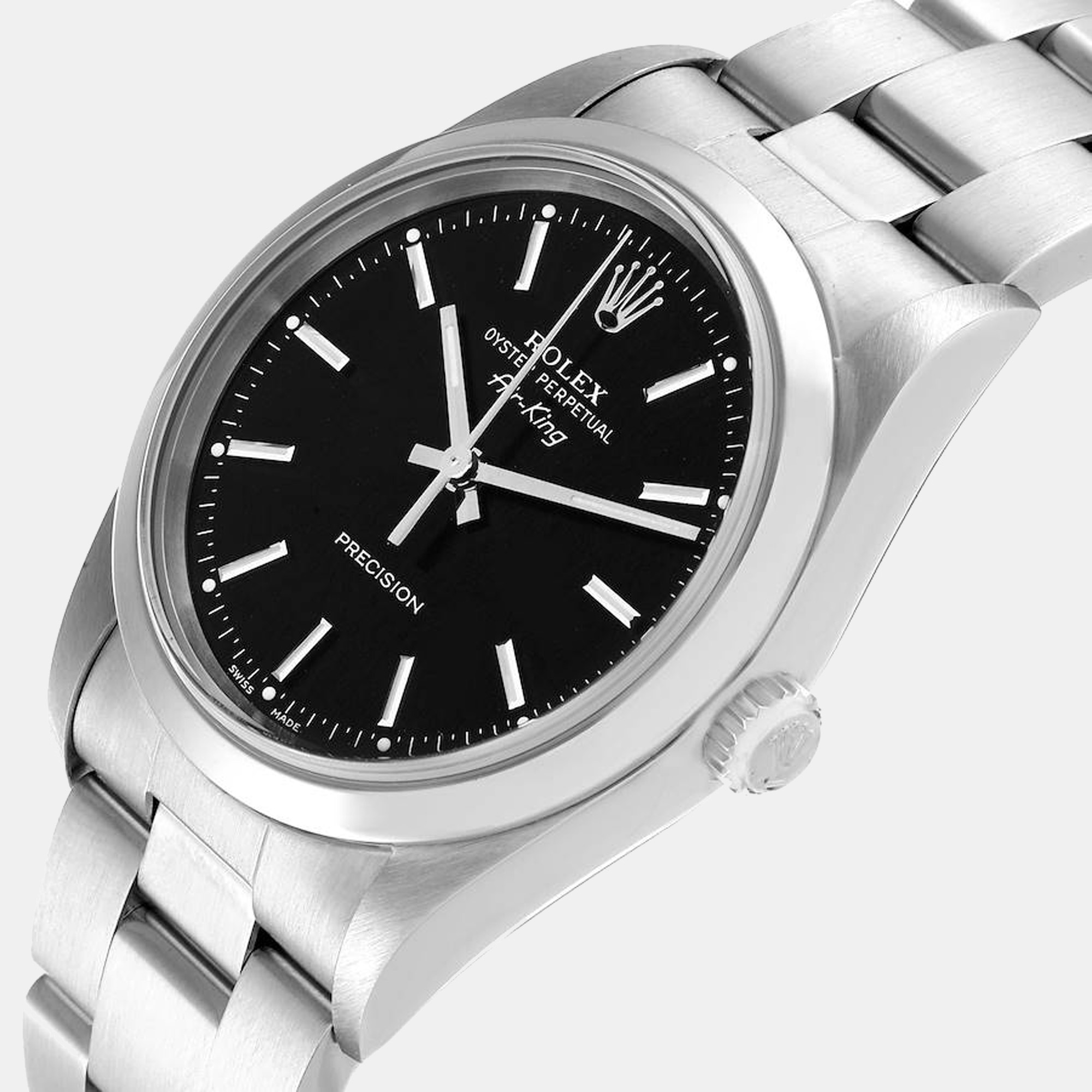 

Rolex Black Stainless Steel Air-King 14000 Men's Wristwatch 34 mm
