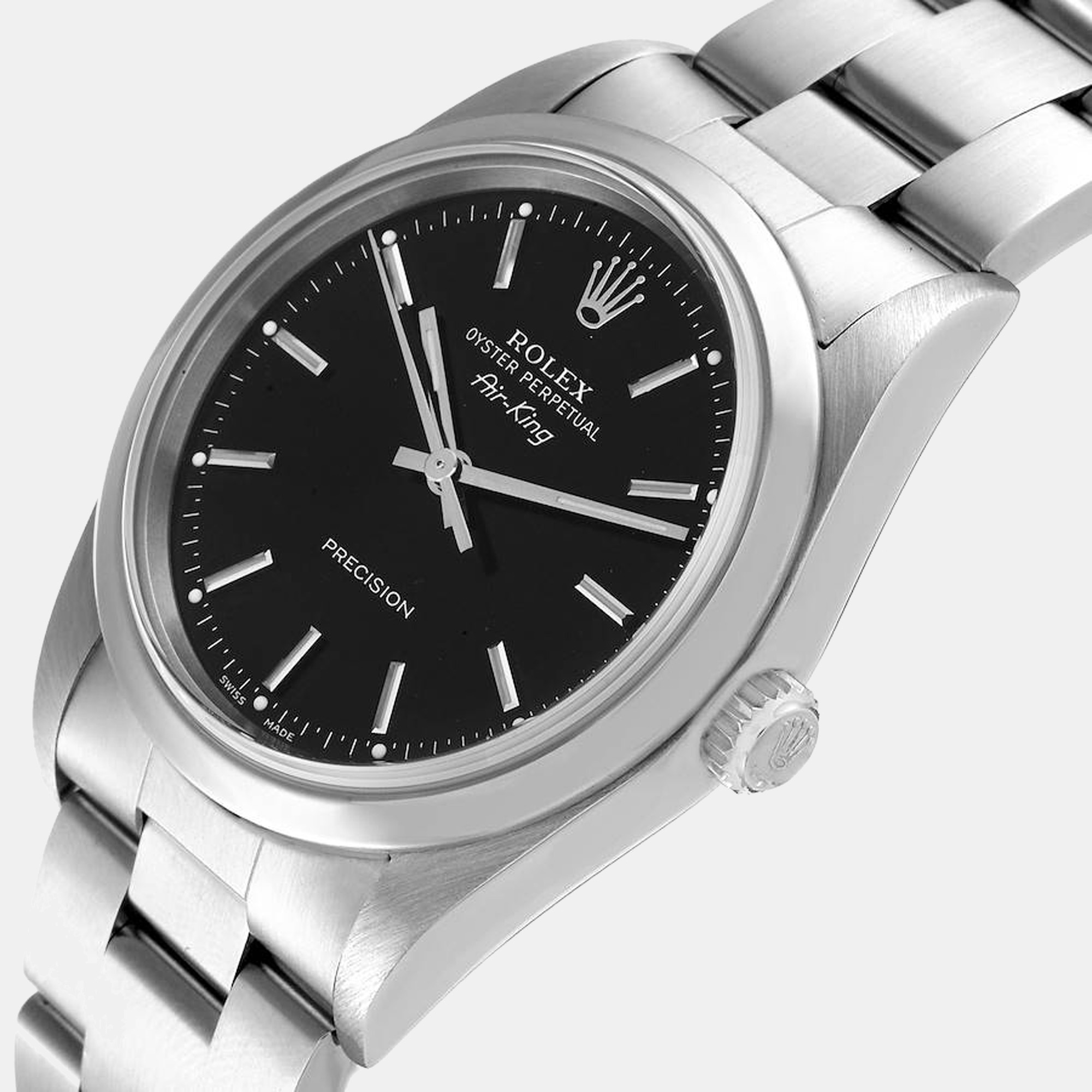 

Rolex Black Stainless Steel Air-King 14000 Men's Wristwatch 34 mm