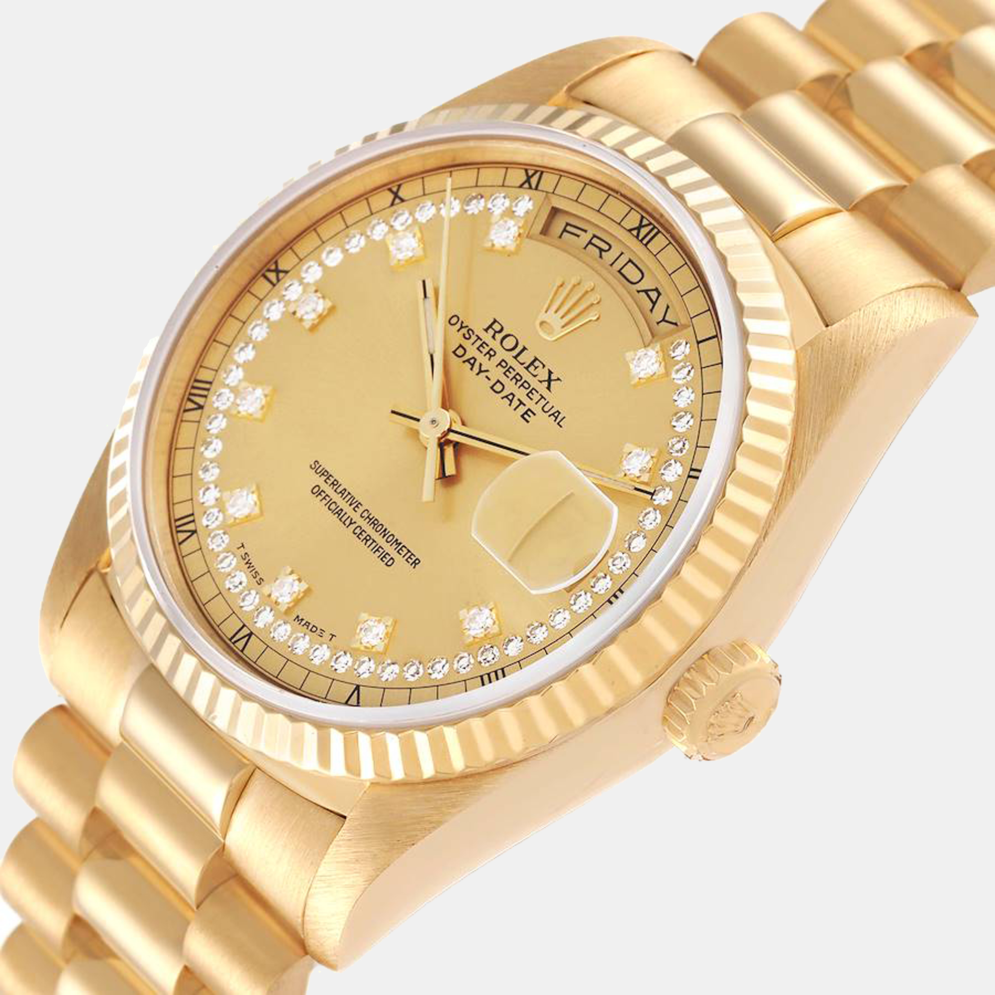 

Rolex Day-Date President Yellow Gold String Diamond Men's Watch 18238