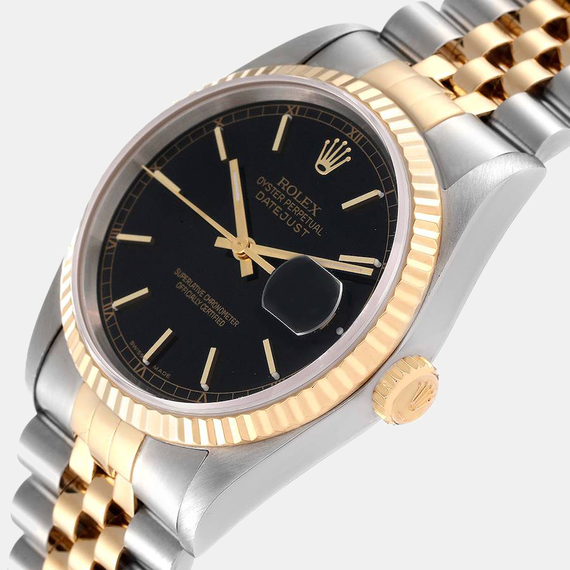 

Rolex Black 18k Yellow Gold And Stainless Steel Datejust 16233 Men's Wristwatch 36 mm