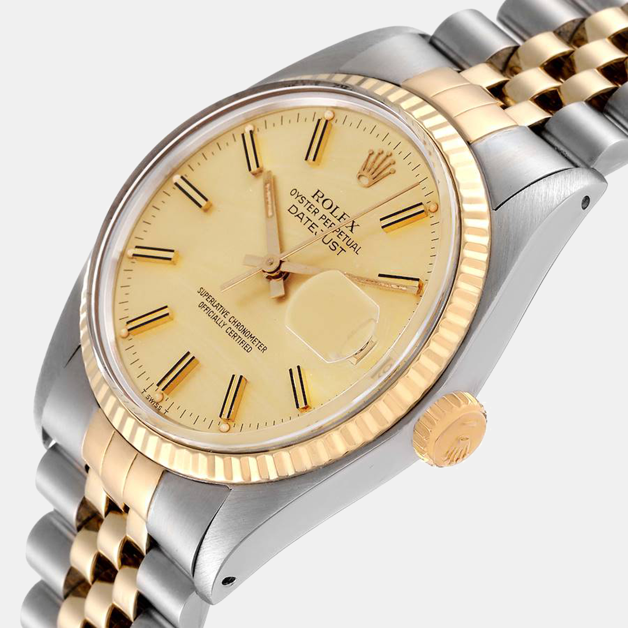 

Rolex Champagne 18K Yellow Gold And Stainless Steel Datejust 16013 Men's Wristwatch 36 mm