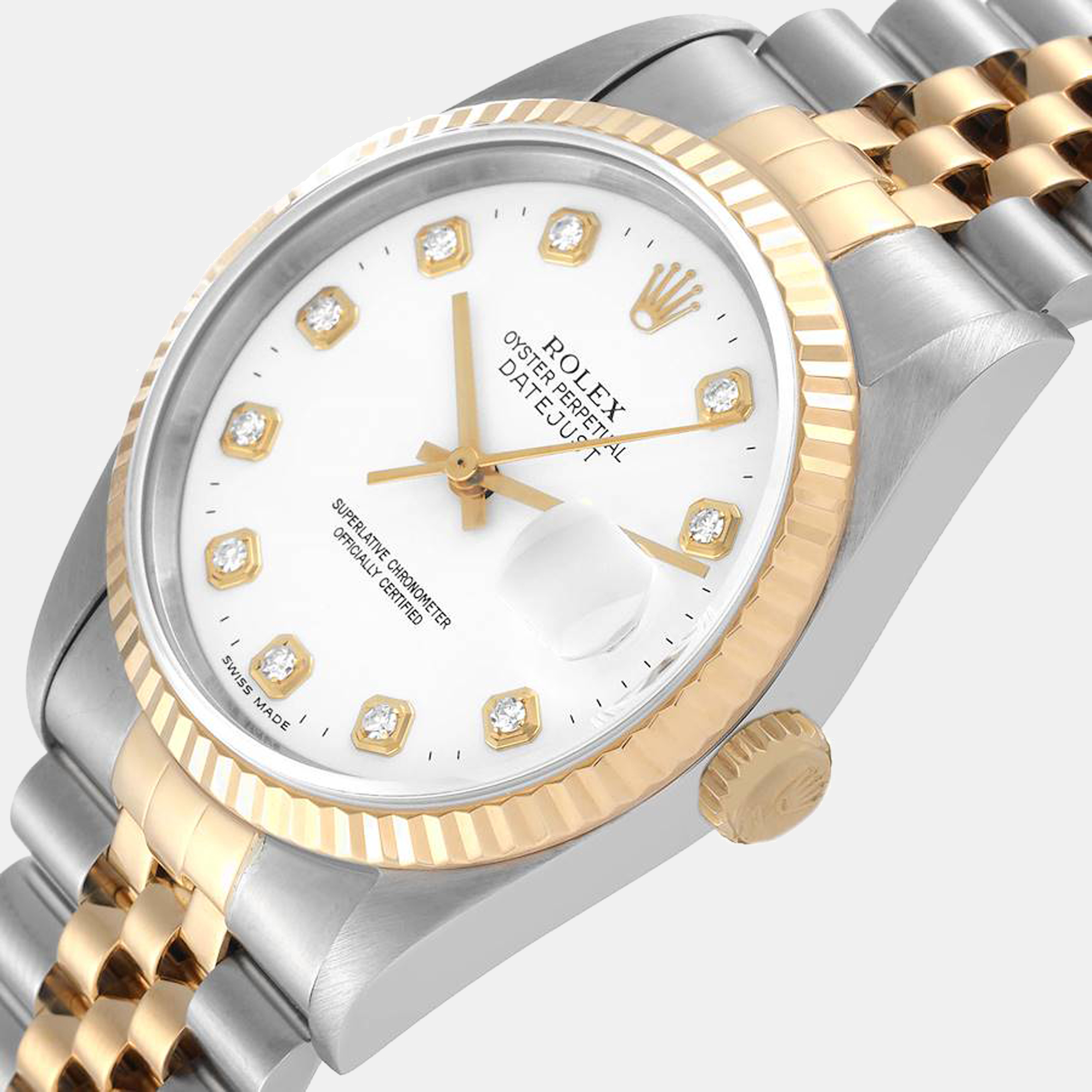 

Rolex White Diamonds 18k Yellow Gold And Stainless Steel Datejust 16233 Men's Wristwatch 36 mm