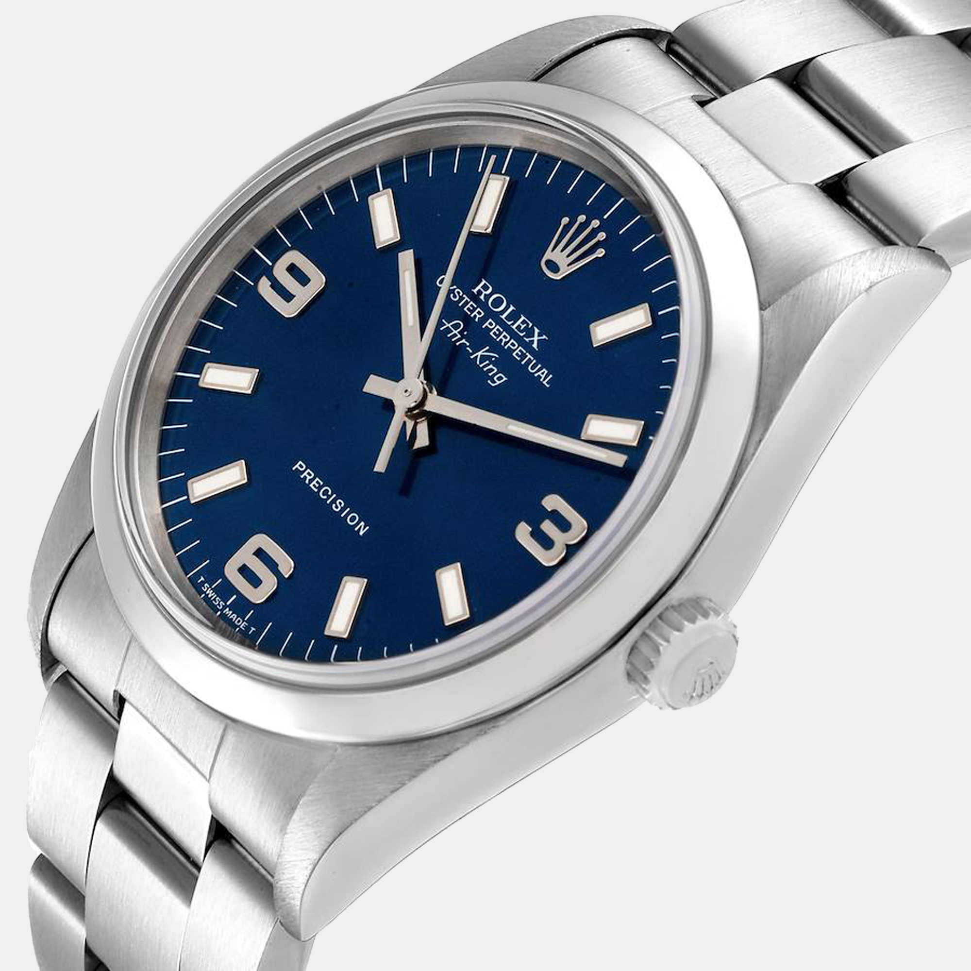 

Rolex Blue Stainless Steel Air-King 14000 Men's Wristwatch 34 mm