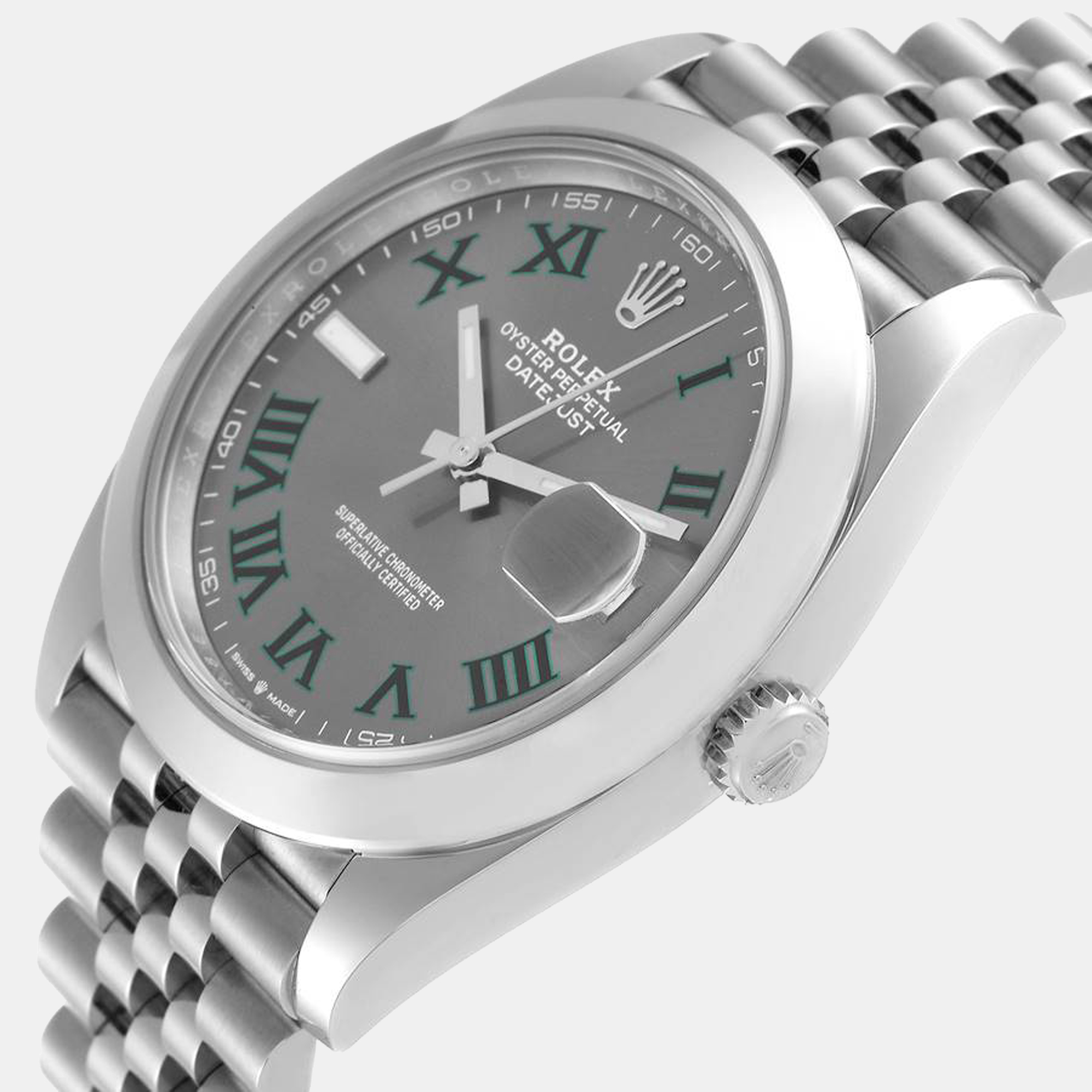 

Rolex Grey Stainless Steel Datejust Wimbledon 126300 Men's Wristwatch 41 mm