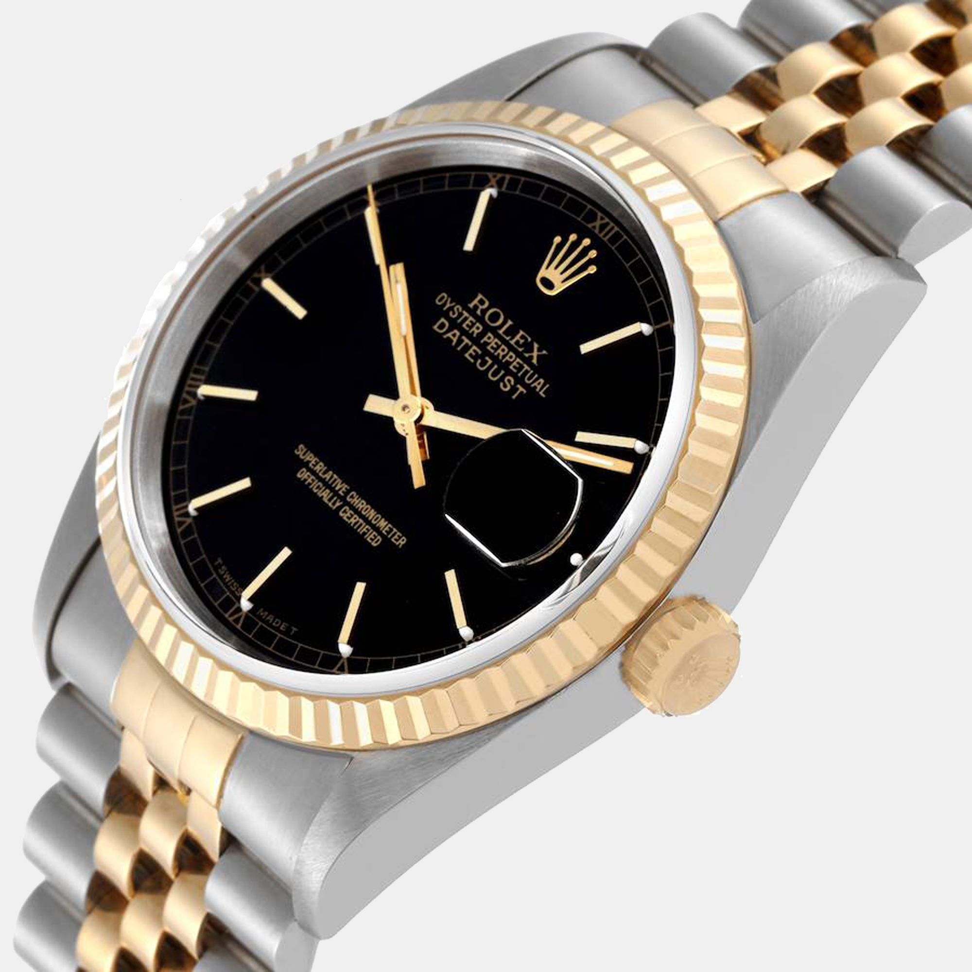 

Rolex Black 18k Yellow Gold And Stainless Steel Datejust 16233 Men's Wristwatch 36 mm