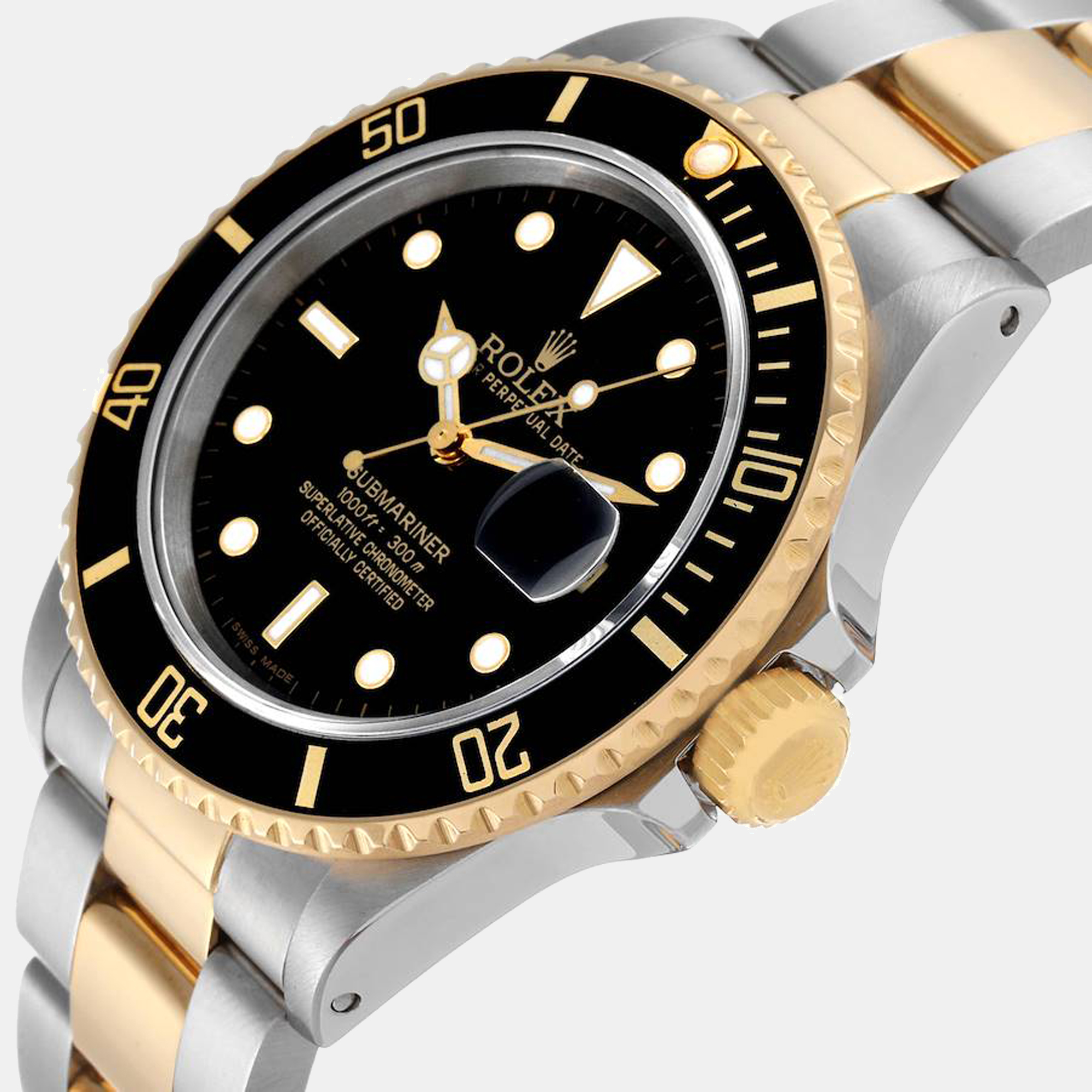 

Rolex Black 18K Yellow Gold And Stainless Steel Submariner 16803 Men's Wristwatch 40 mm