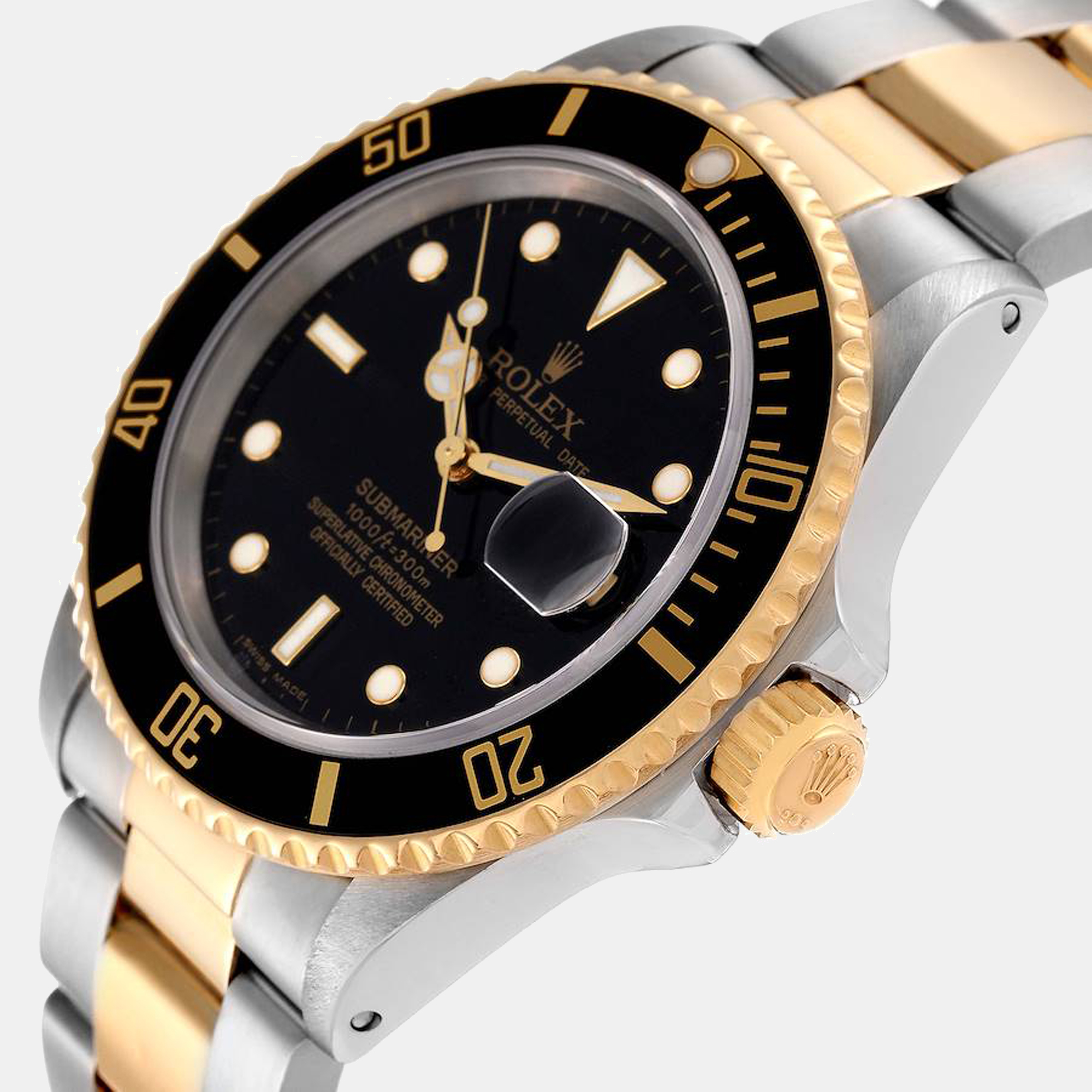 

Rolex Black 18K Yellow Gold And Stainless Steel Submariner 16803 Men's Wristwatch 40 mm