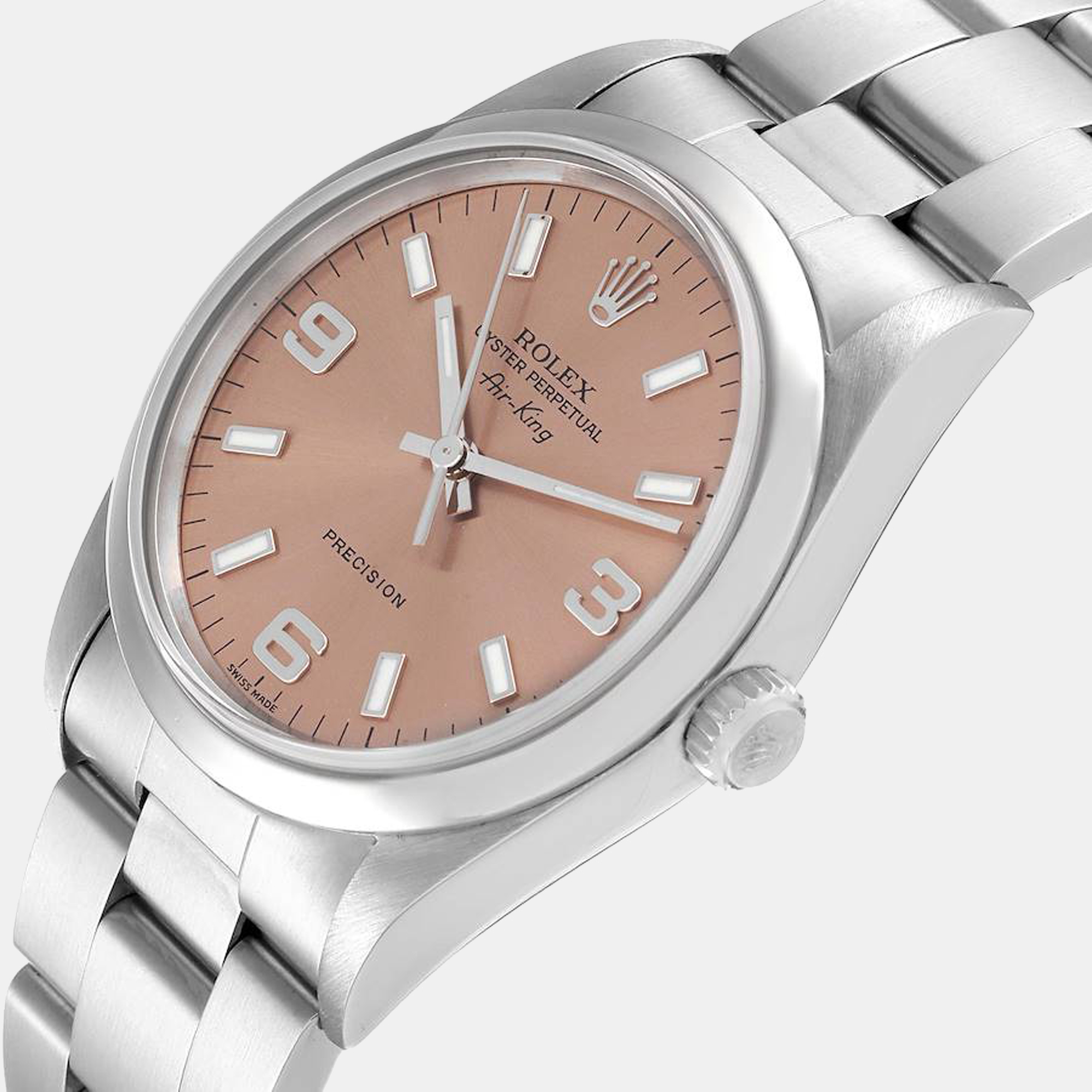 

Rolex Salmon Stainless Steel Air-King 14000 Men's Wristwatch 34 mm, Pink