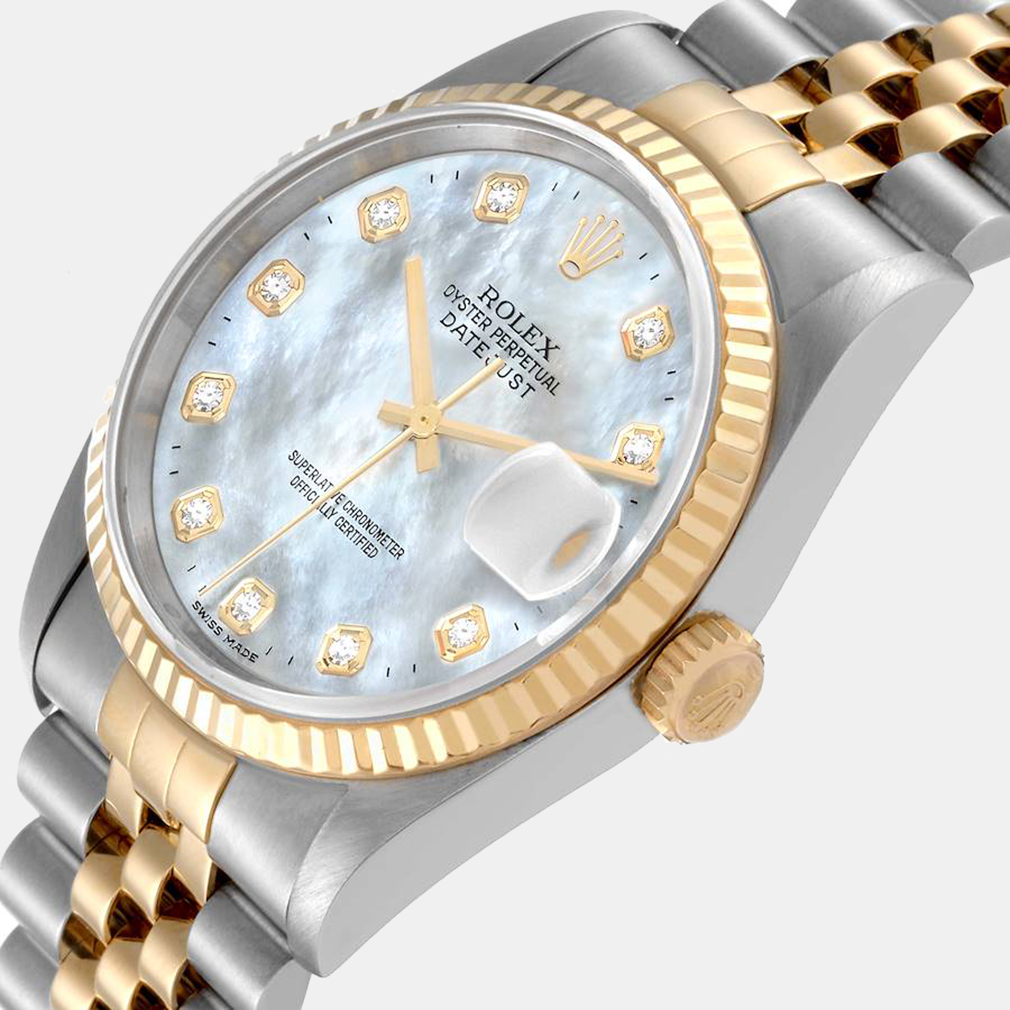 

Rolex MOP Diamonds 18k Yellow Gold And Stainless Steel Datejust 16233 Men's Wristwatch 36 mm, White