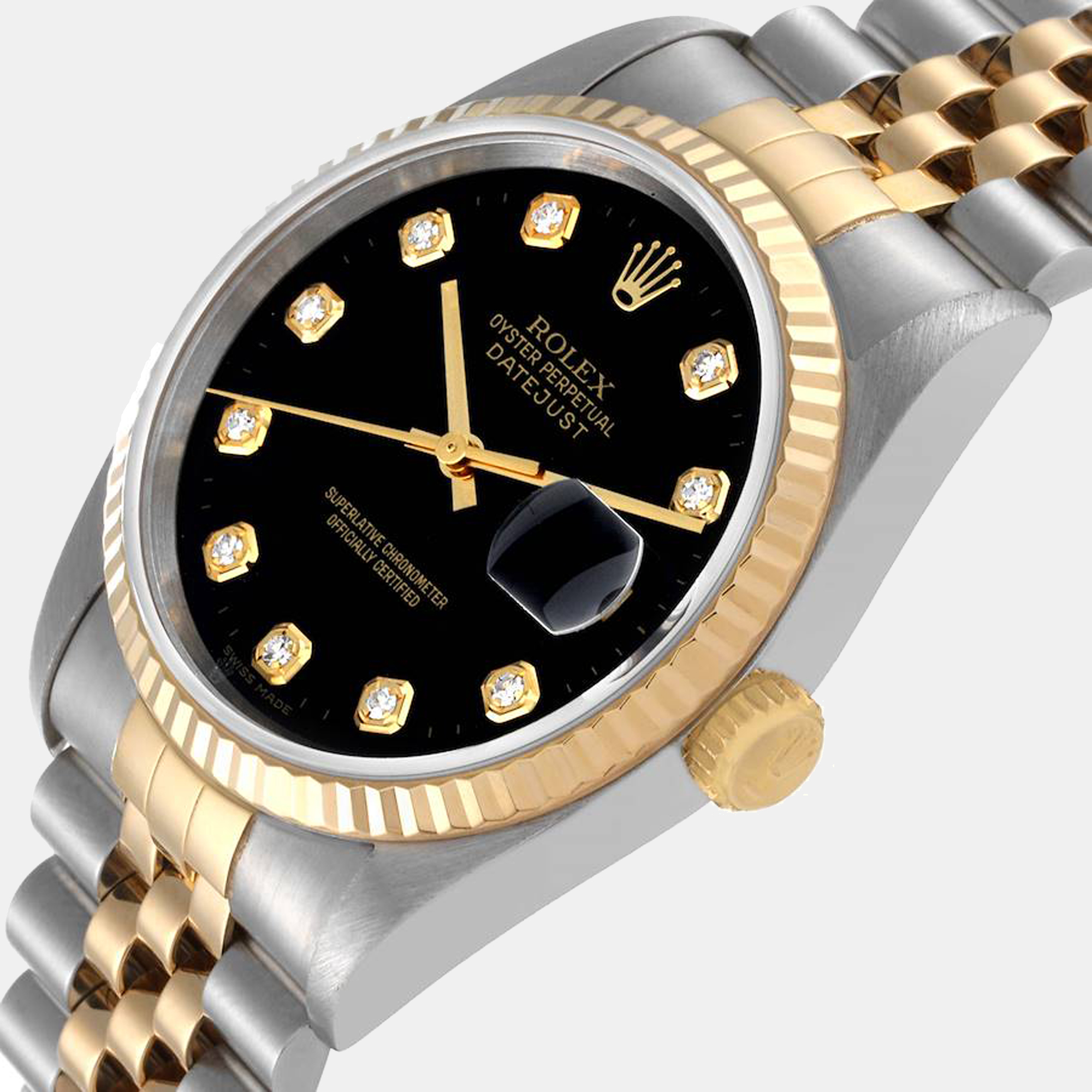 

Rolex Black Diamonds 18k Yellow Gold And Stainless Steel Datejust 16233 Men's Wristwatch 36 mm