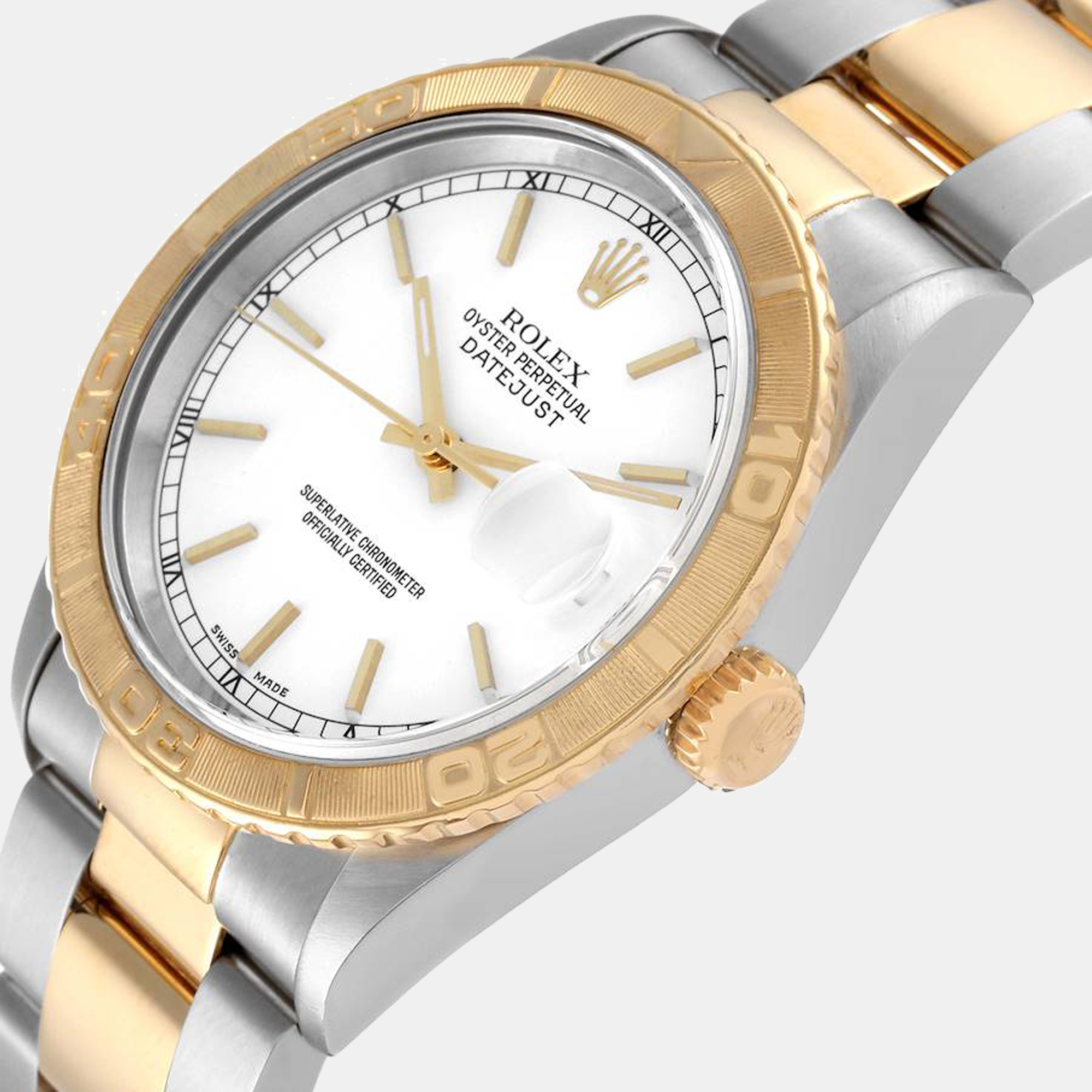 

Rolex White 18K Yellow Gold And Stainless Steel Datejust Turnograph 16263 Men's Wristwatch 36 mm