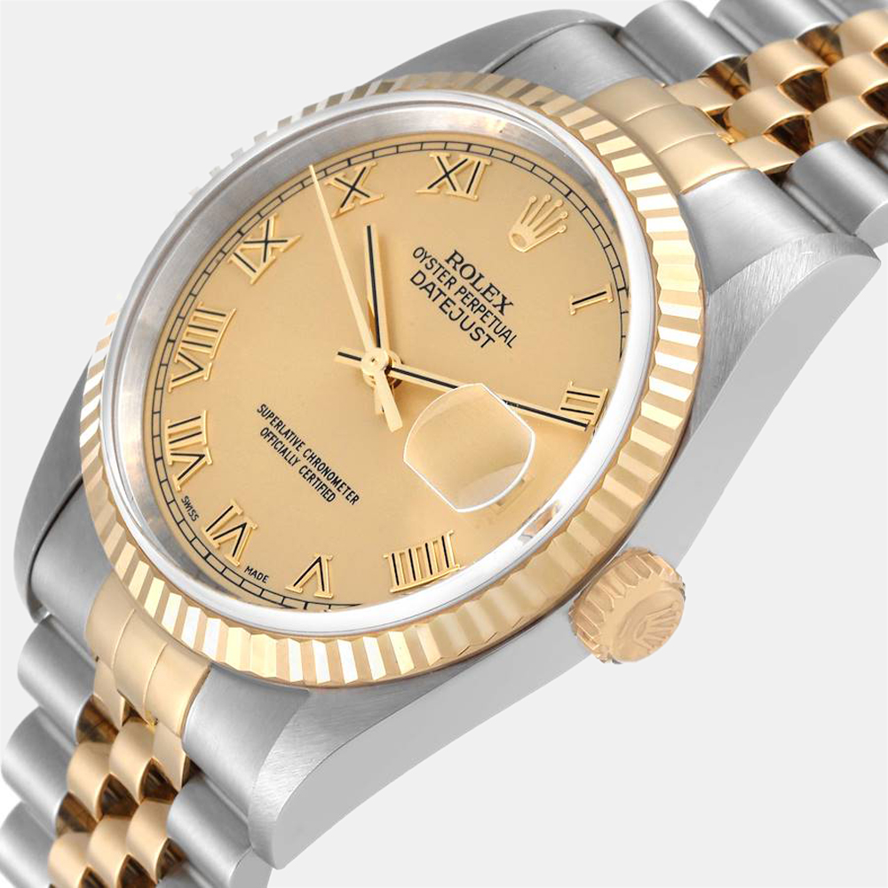 

Rolex Champagne 18k Yellow Gold And Stainless Steel Datejust 16233 Men's Wristwatch 36 mm