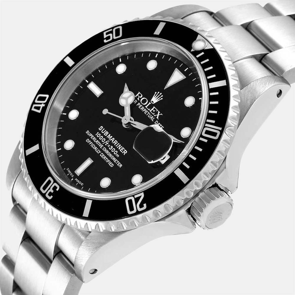 

Rolex Black Stainless Steel Submariner 16610 Men's Wristwatch 40 mm