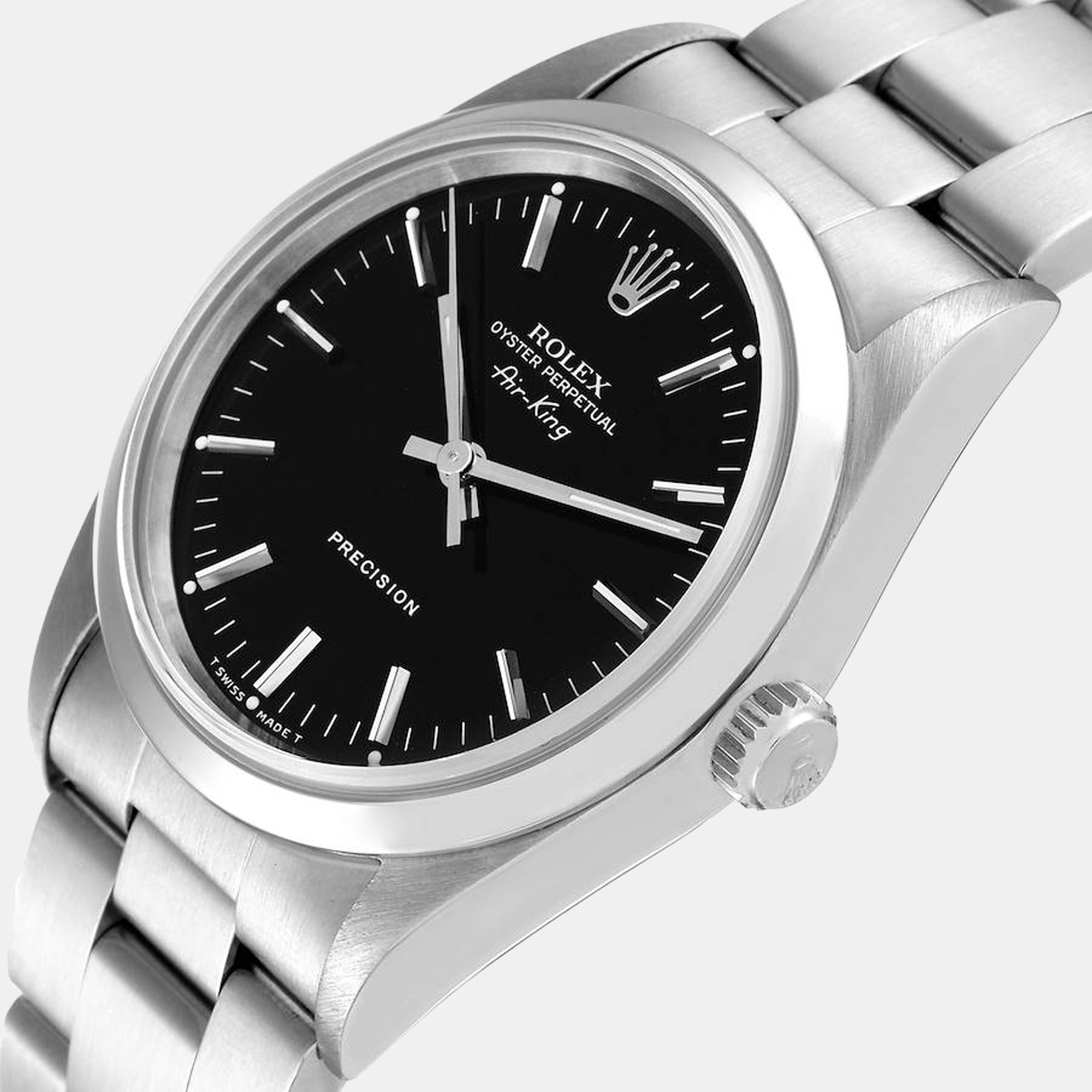 

Rolex Black Stainless Steel Air-King 14000 Men's Wristwatch 34 mm