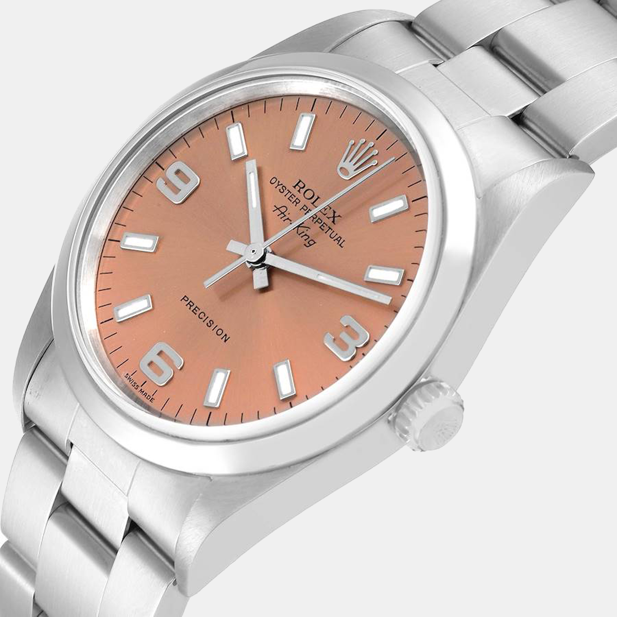 

Rolex Salmon Stainless Steel Air-King 14000 Men's Wristwatch 34 mm, Pink