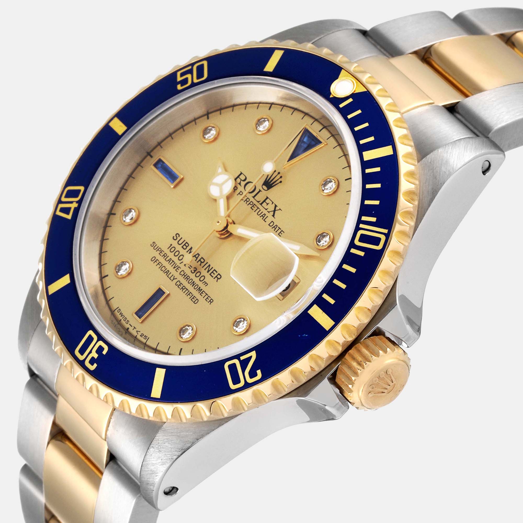 

Rolex Champagne Diamonds 18K Yellow Gold And Stainless Steel Submariner 16613 Men's Wristwatch 40 mm