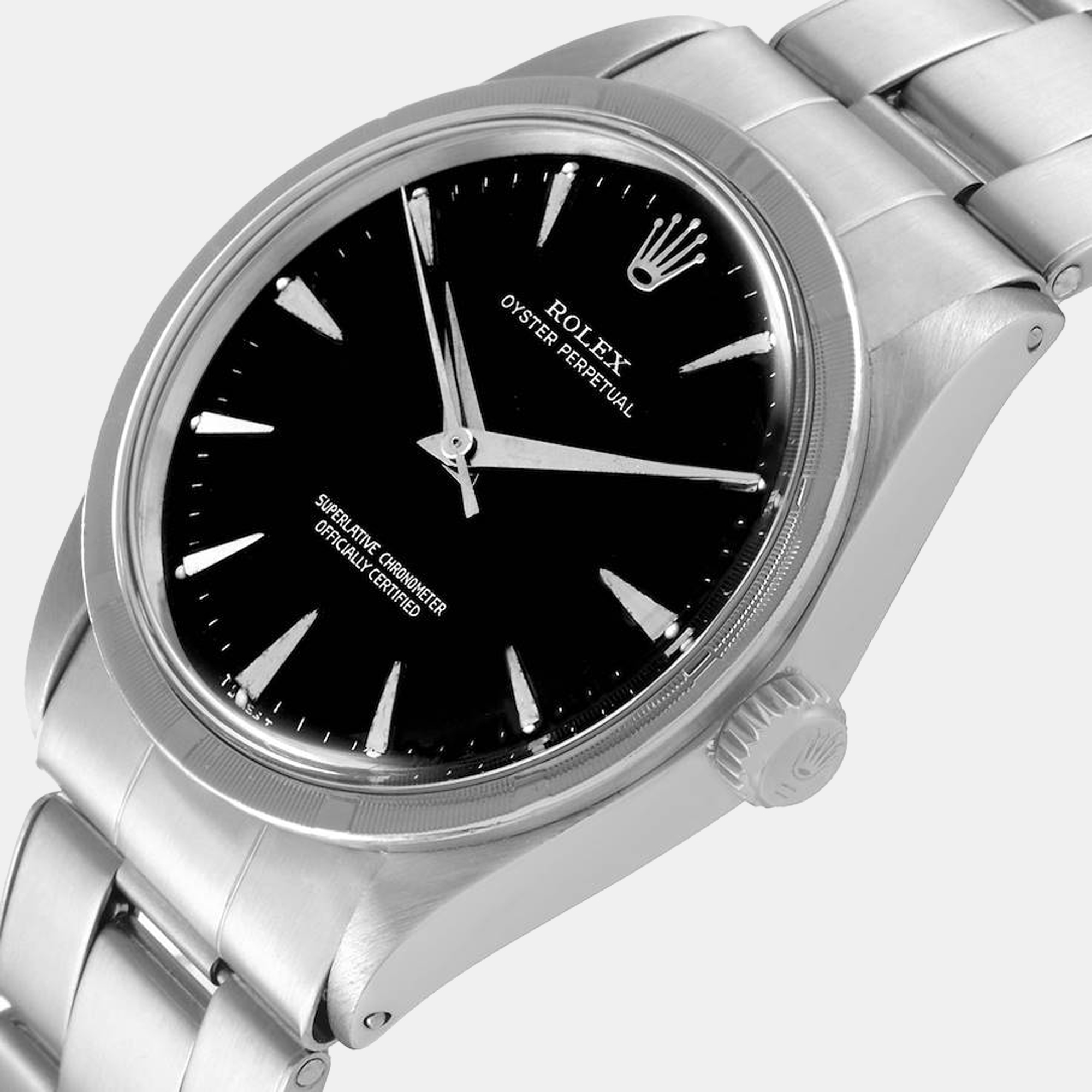 

Rolex Black Stainless Steel Oyster Perpetual 1007 Men's Wristwatch 34 mm