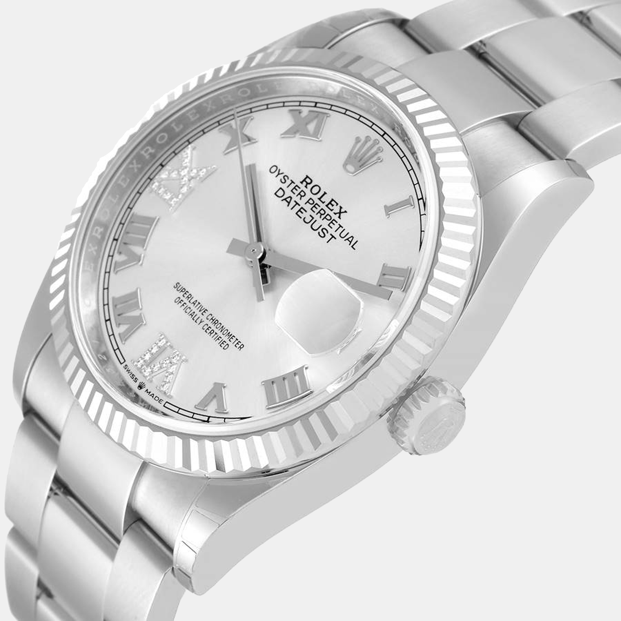

Rolex Datejust Steel White Gold Silver Dial Diamond Watch 126234