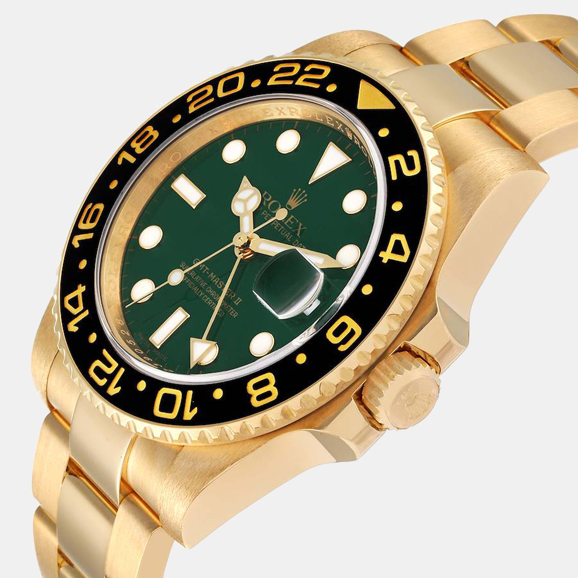 

Rolex GMT Master II 18K Yellow Gold Green Dial Men's Watch 116718