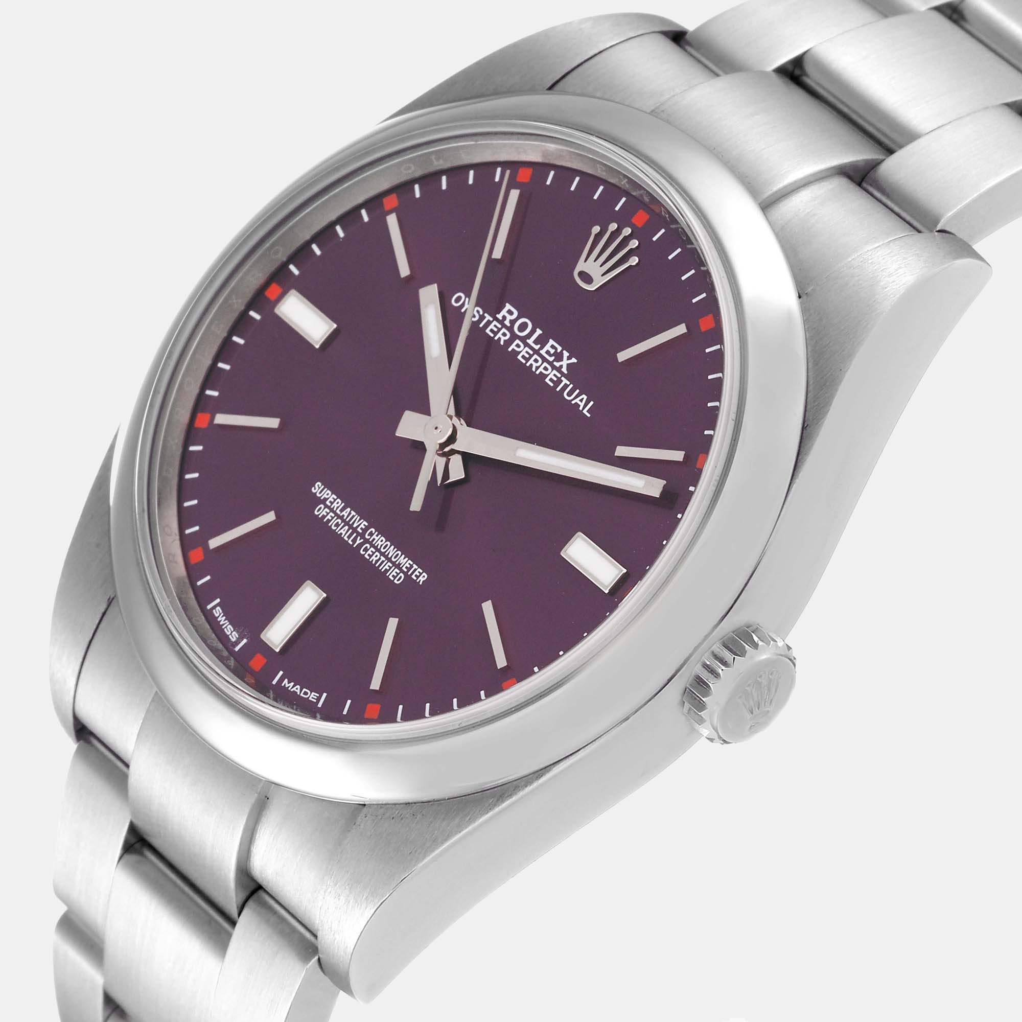 

Rolex Red Grape Stainless Steel Oyster Perpetual 114300 Men's Wristwatch 39 mm