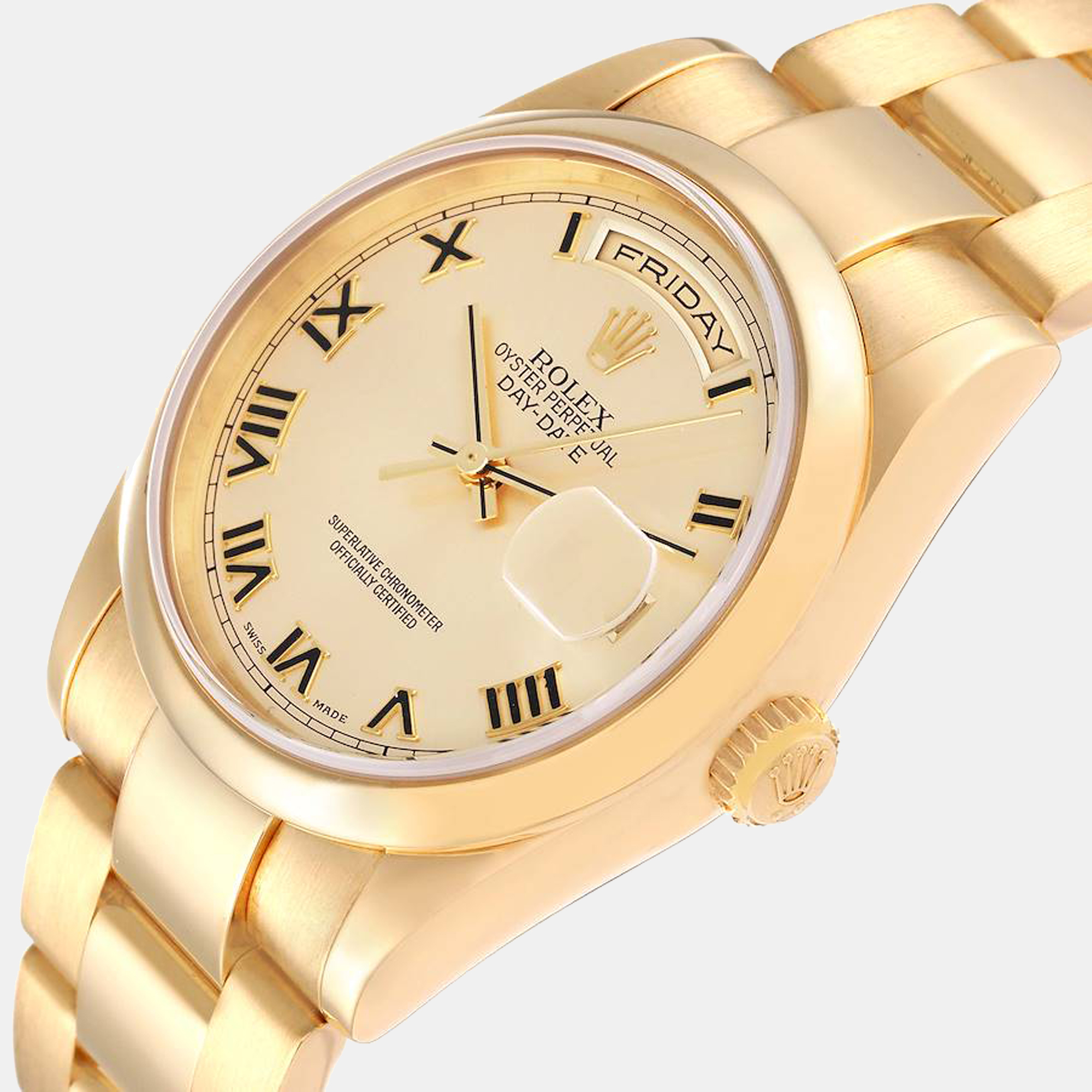 

Rolex President Yellow Gold Champagne Roman Dial Men's Watch 118208