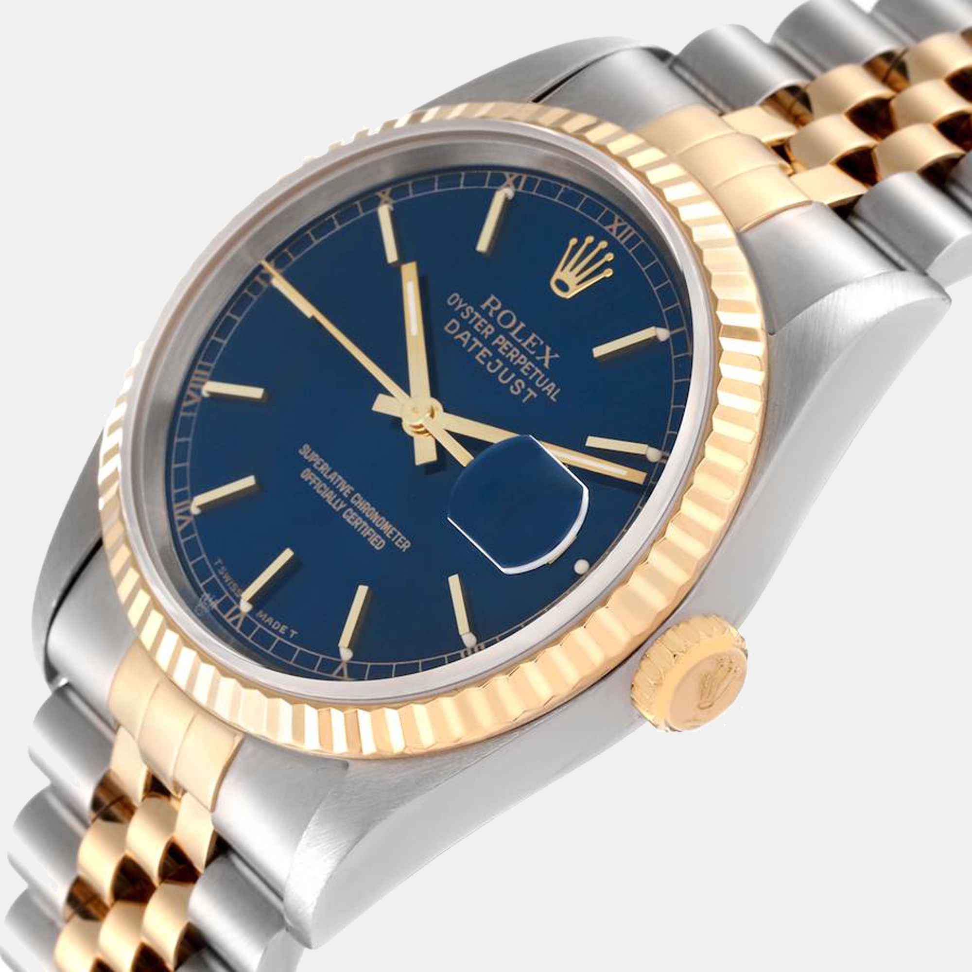 

Rolex Blue 18k Yellow Gold And Stainless Steel Datejust 16233 Men's Wristwatch 36 mm