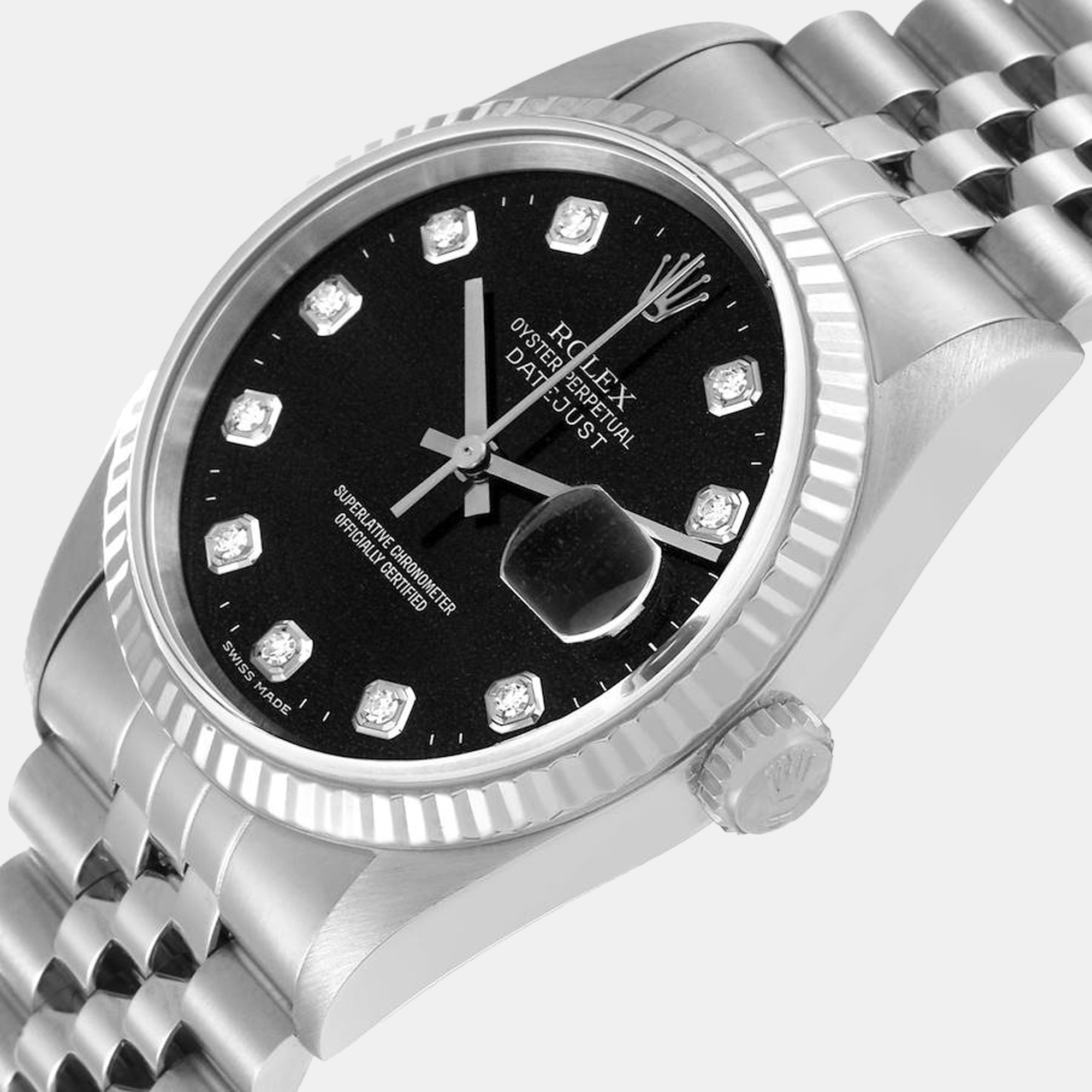 

Rolex Black Diamonds 18K White Gold And Stainless Steel Datejust 16234 Men's Wristwatch 36 mm