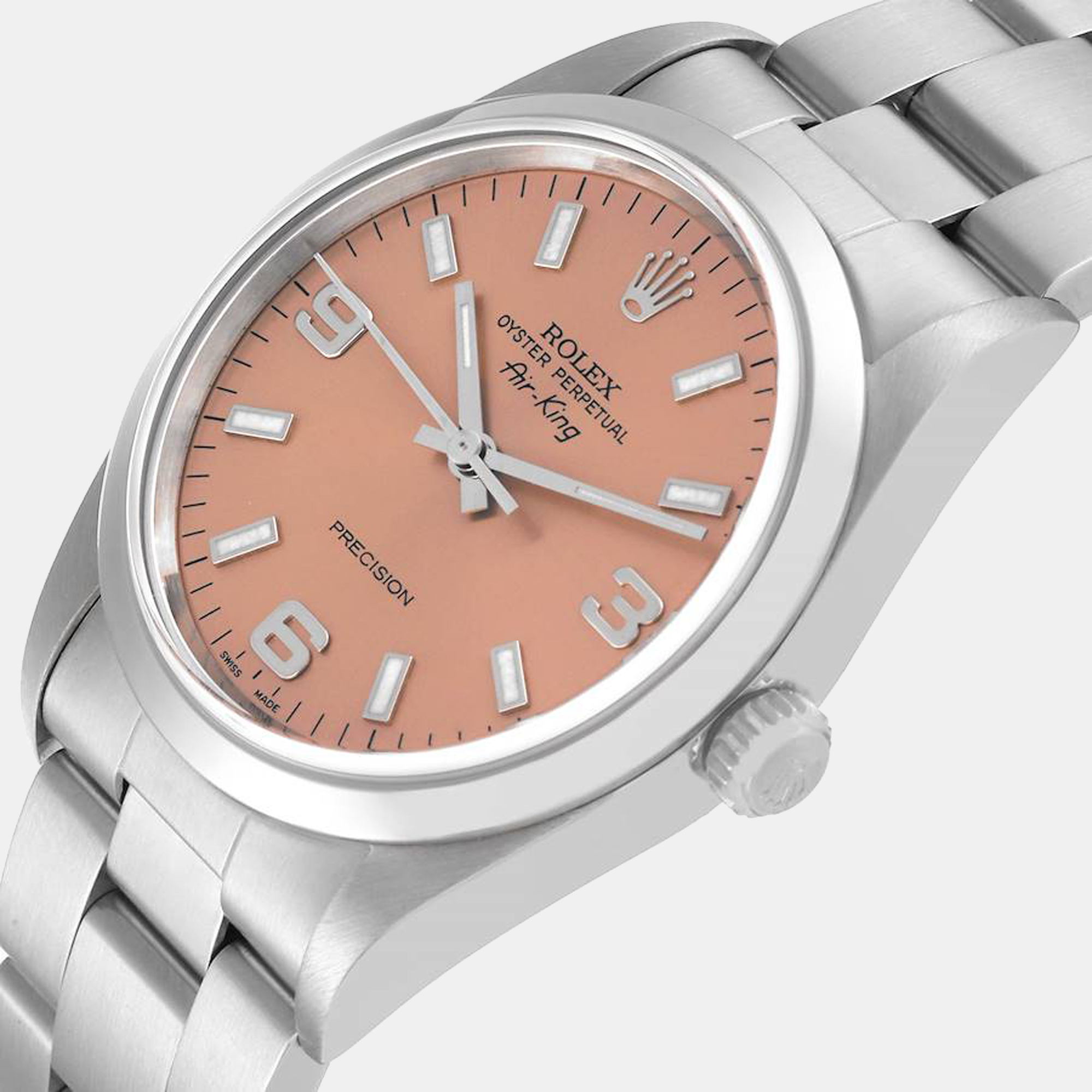 

Rolex Salmon Stainless Steel Air-King 14000 Men's Wristwatch 34 mm, Pink