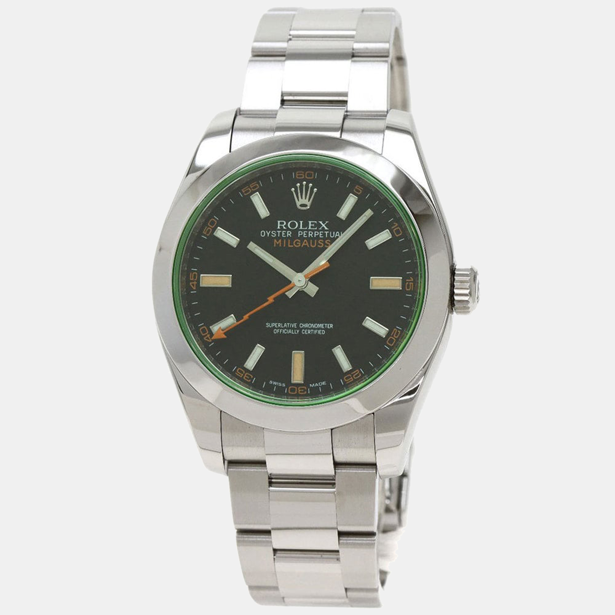 Pre-owned Rolex Black Stainless Steel Milgauss 116400gv Men's Wristwatch 40 Mm