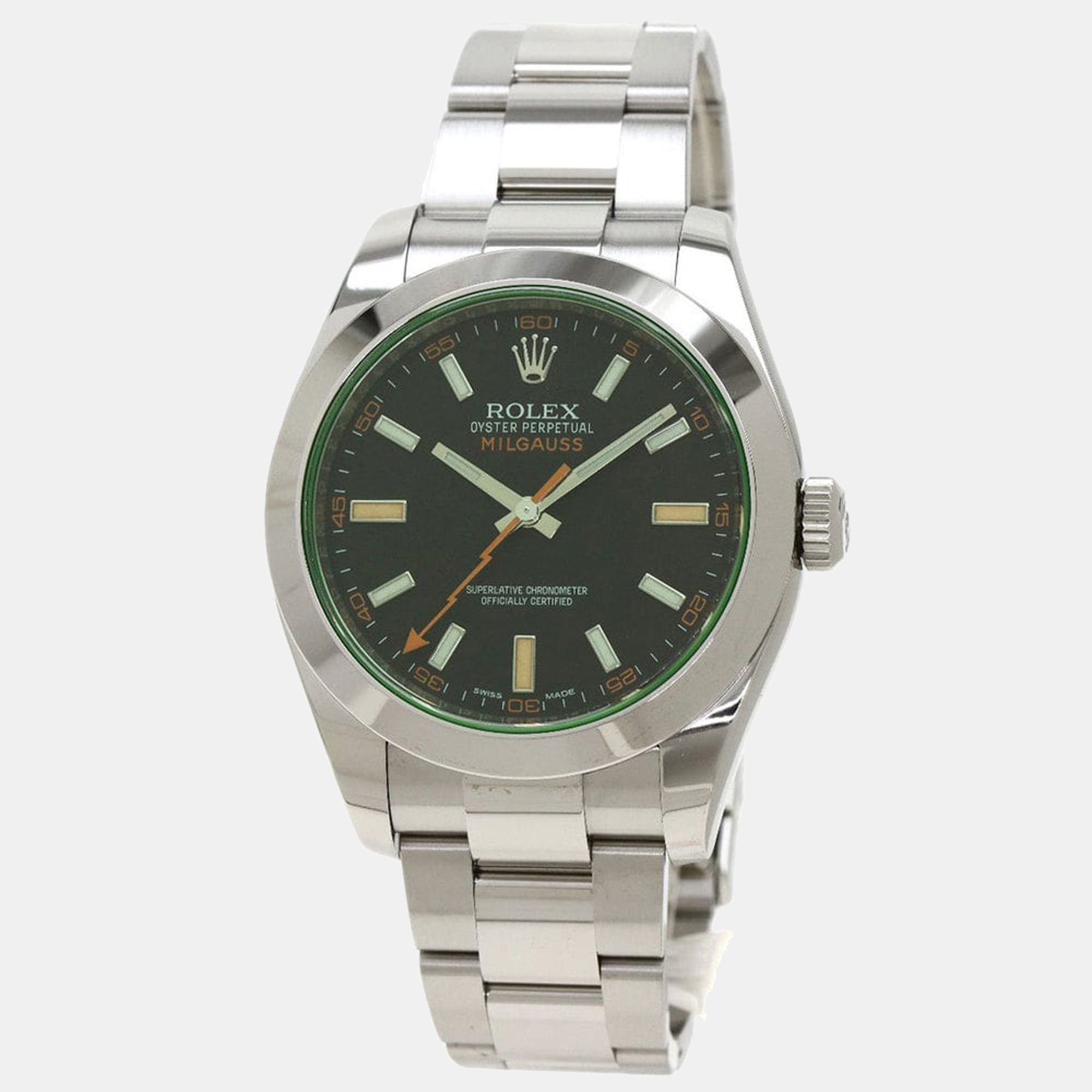 Pre-owned Rolex Black Stainless Steel Milgauss 116400gv Men's Wristwatch 40 Mm