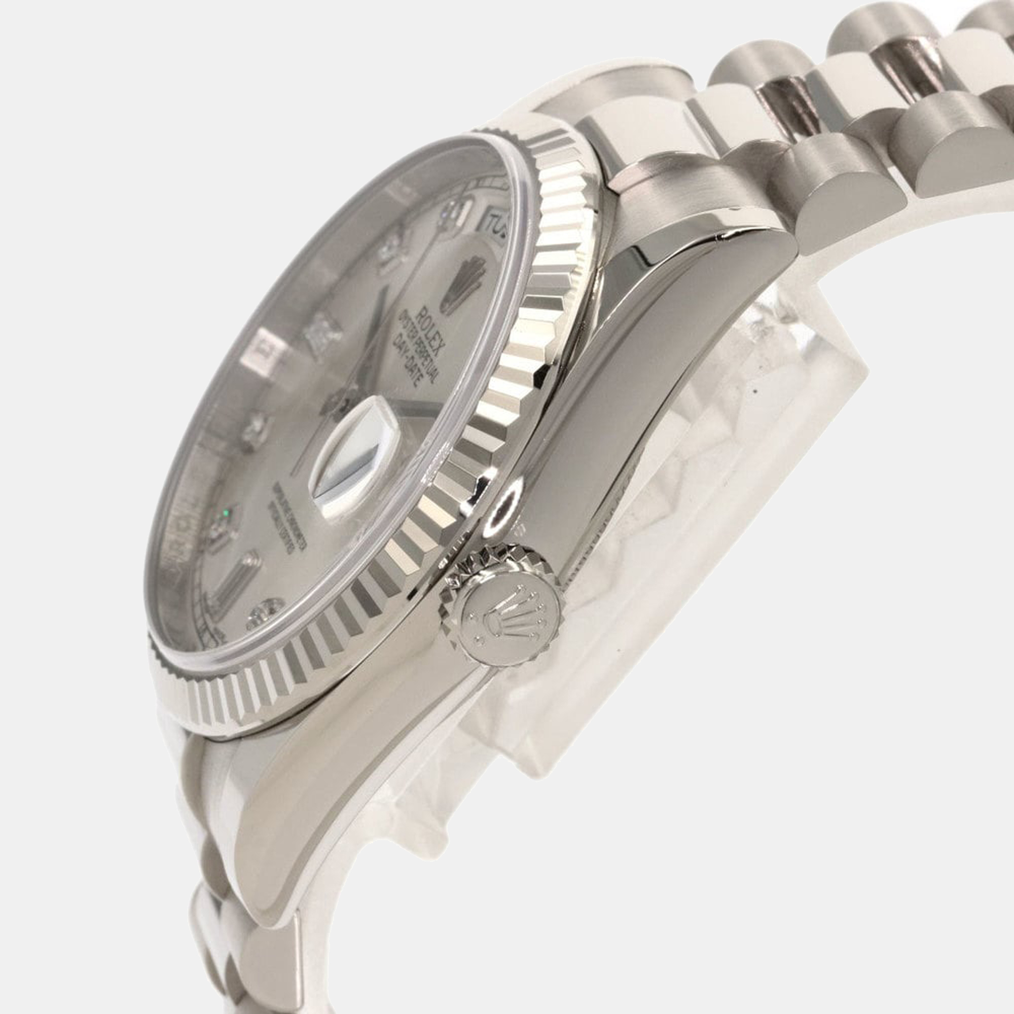 

Rolex Silver Diamonds 18K White Gold Day Date President 118239A Men's Wristwatch 36 mm