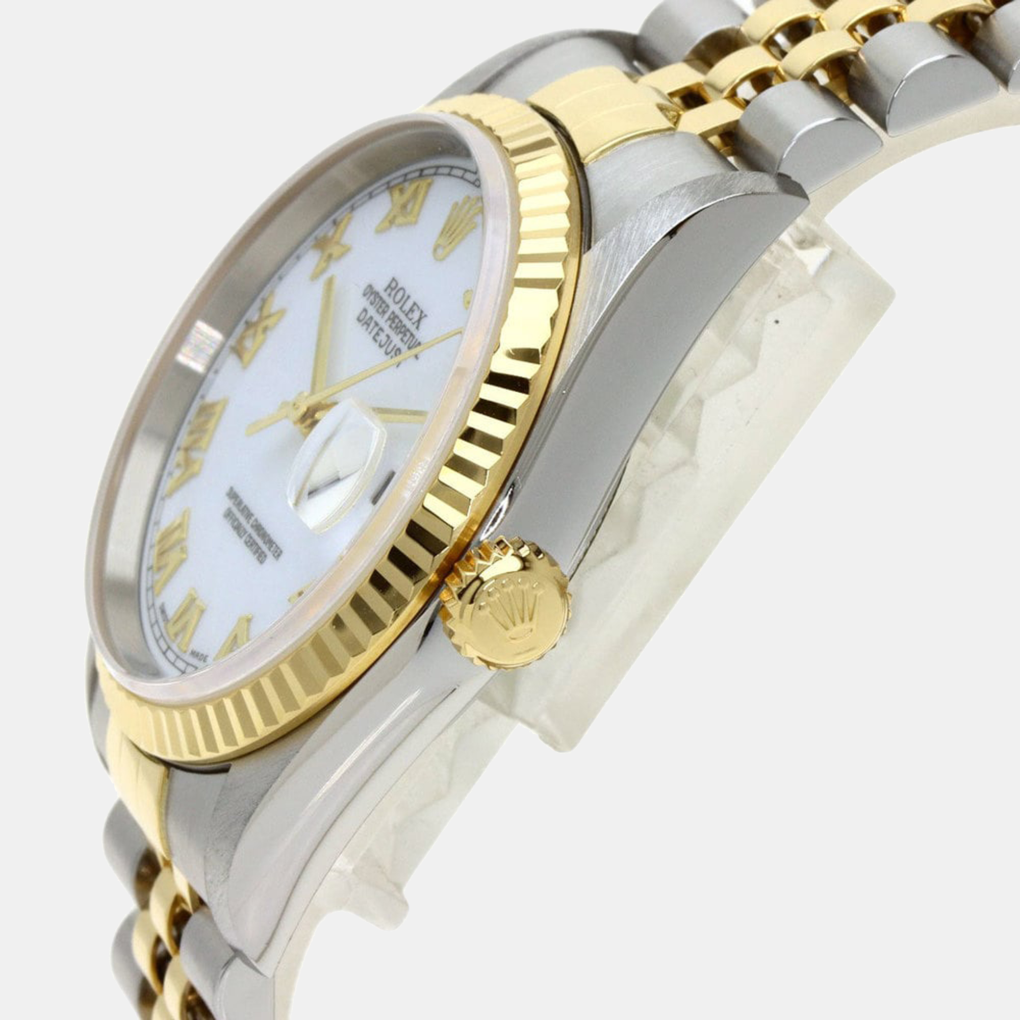 

Rolex White 18k Yellow Gold And Stainless Steel Datejust 16233 Men's Wristwatch 36 mm