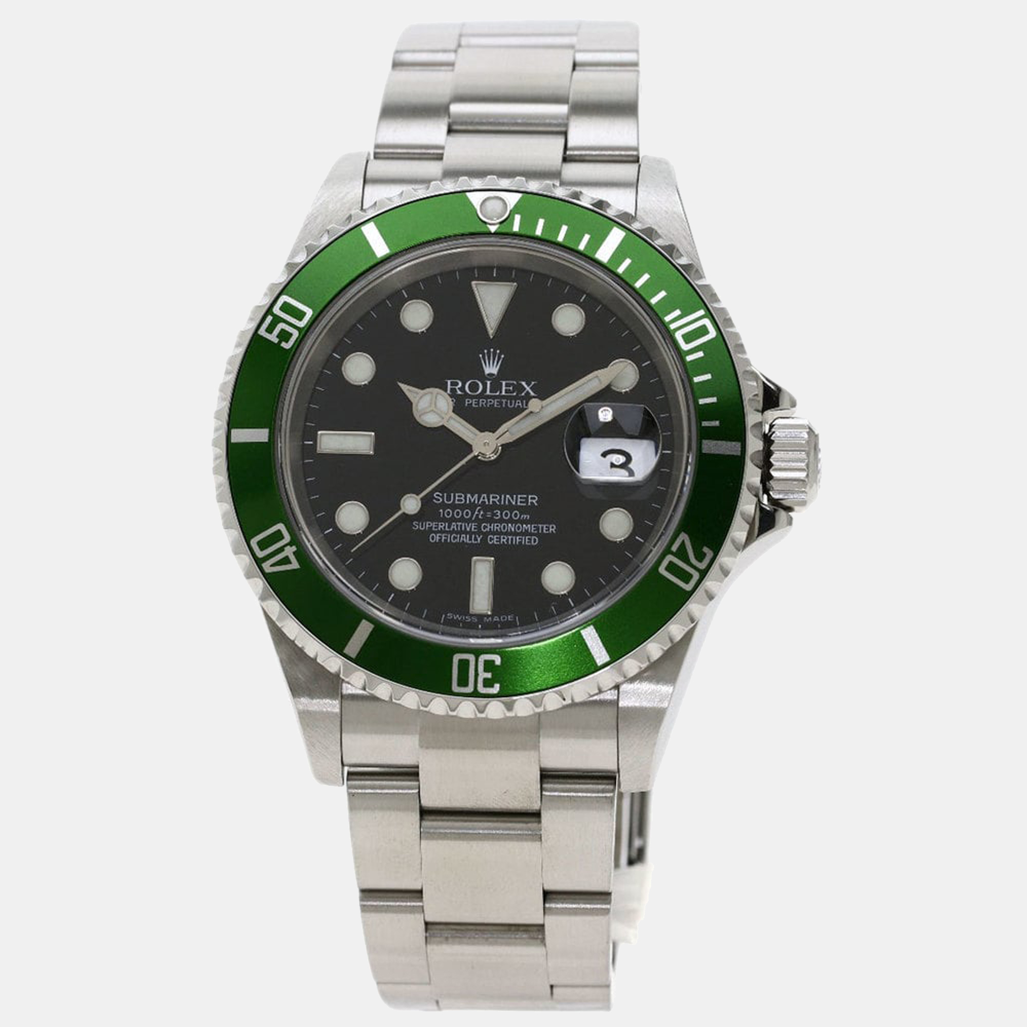 Pre-owned Rolex Black Stainless Steel Submariner 16610lv Men's Wristwatch 40 Mm