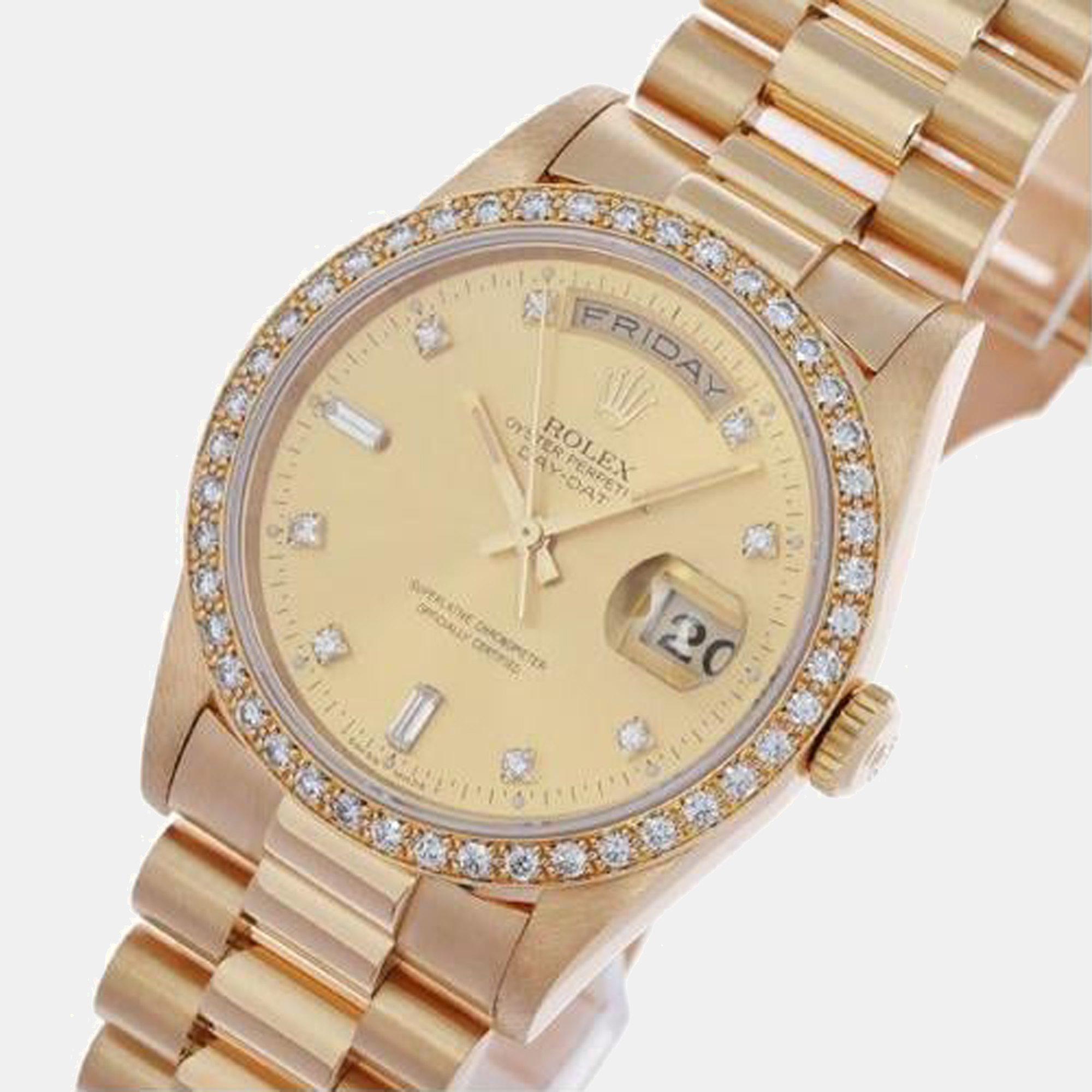 

Rolex Champagne Diamonds 18K Yellow Gold Day Date President 18348 Men's Wristwatch 36 mm