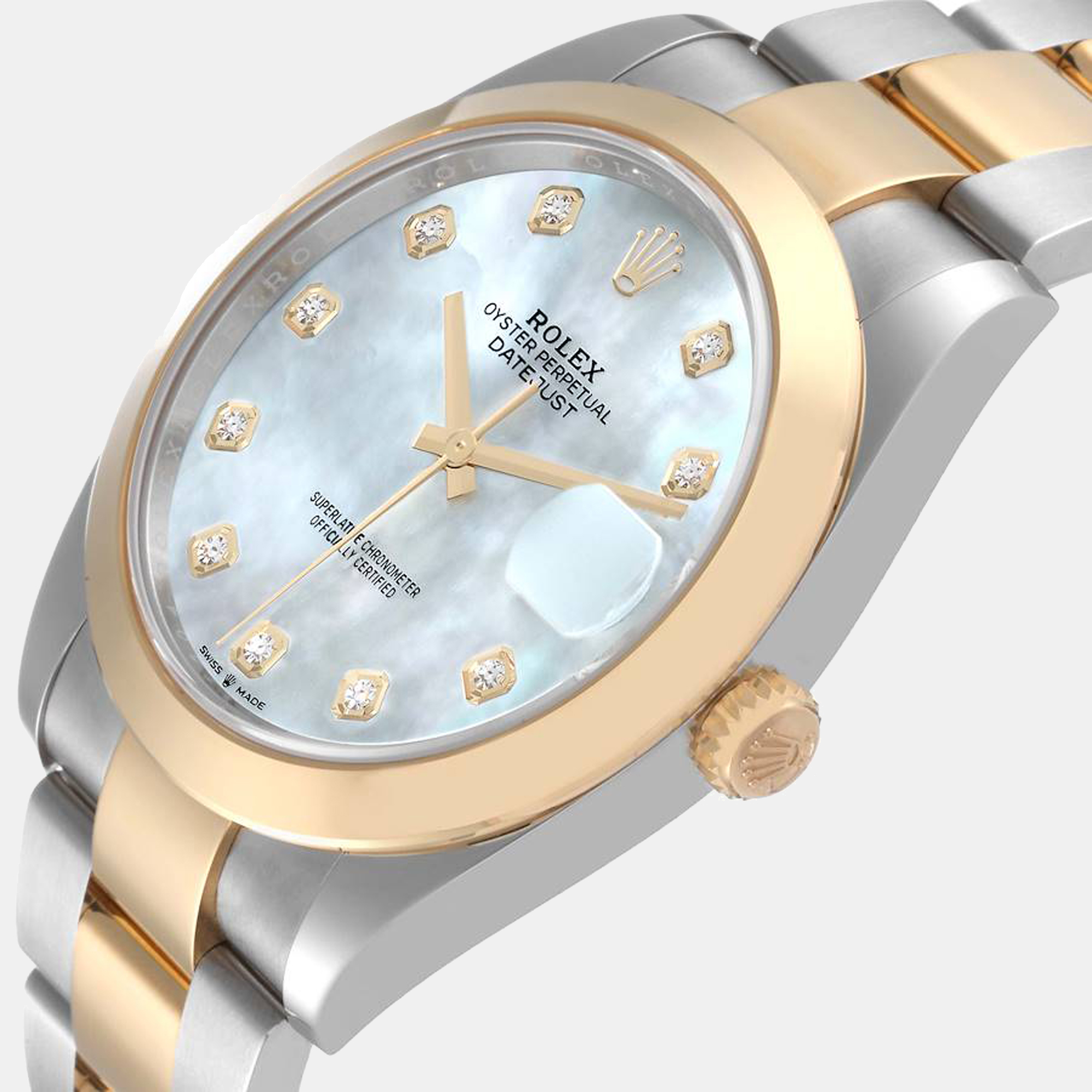 

Rolex Datejust 41 Steel Yellow Gold Mother Of Pearl Diamond Dial Men's Watch 126303, White