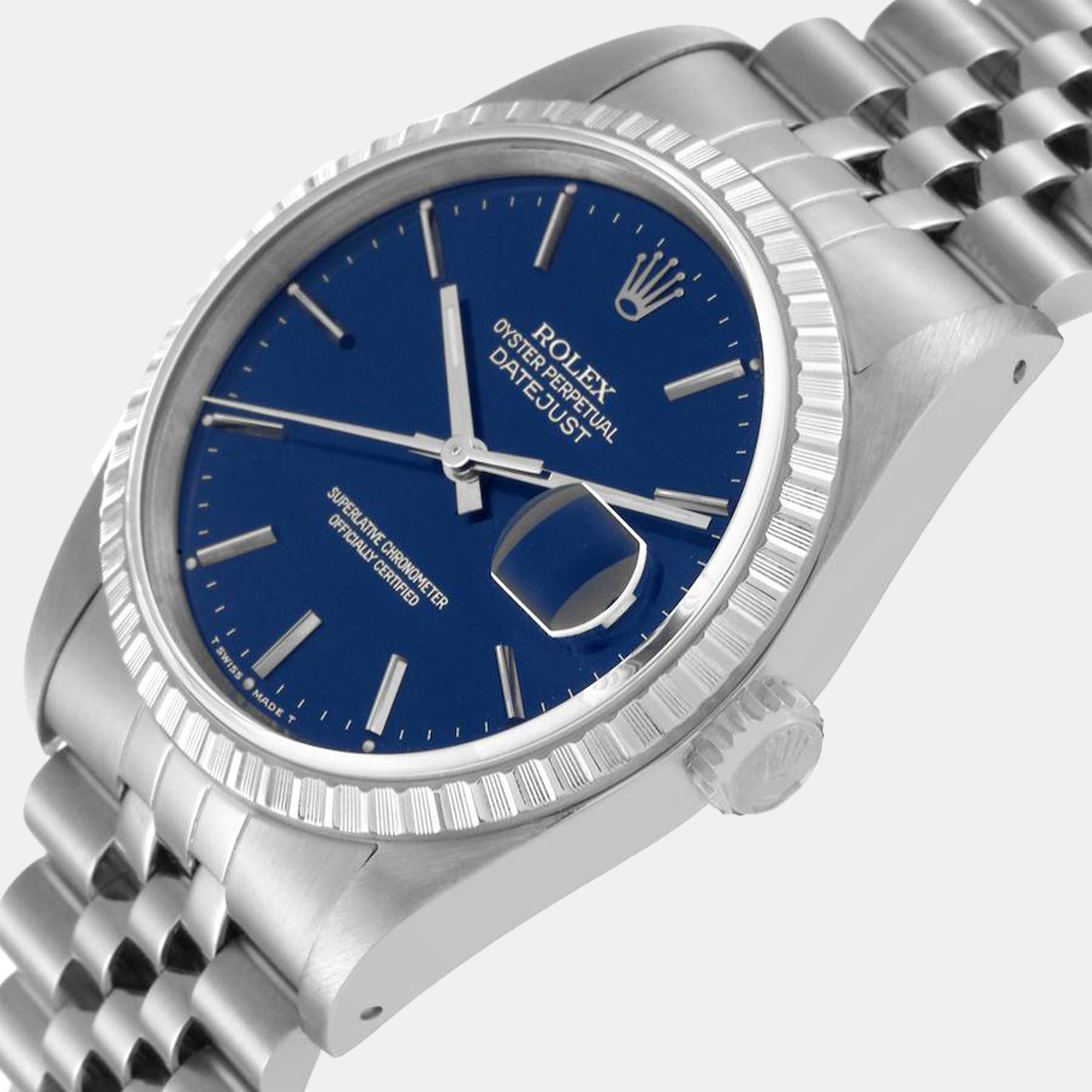 

Rolex Blue Stainless Steel Datejust 16220 Men's Wristwatch 36 mm