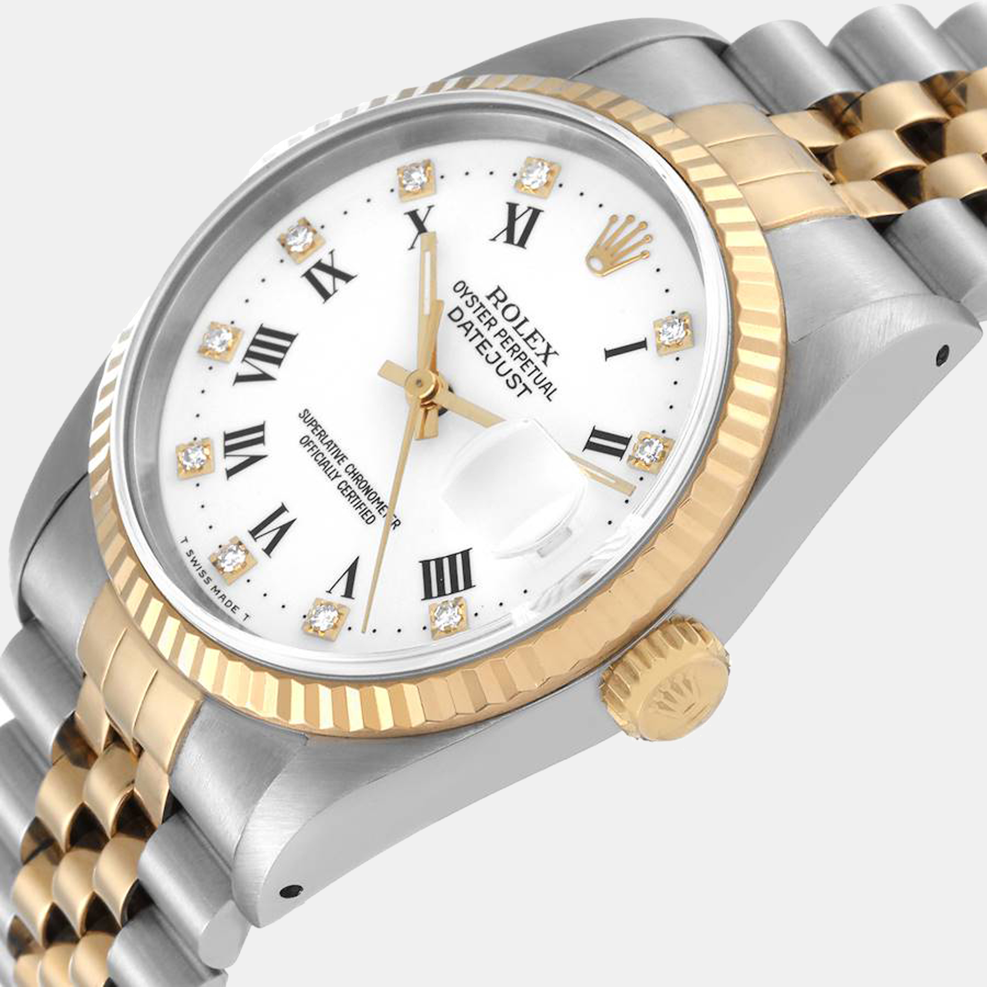 

Rolex Datejust Steel Yellow Gold White Diamond Dial Men's Watch 16233