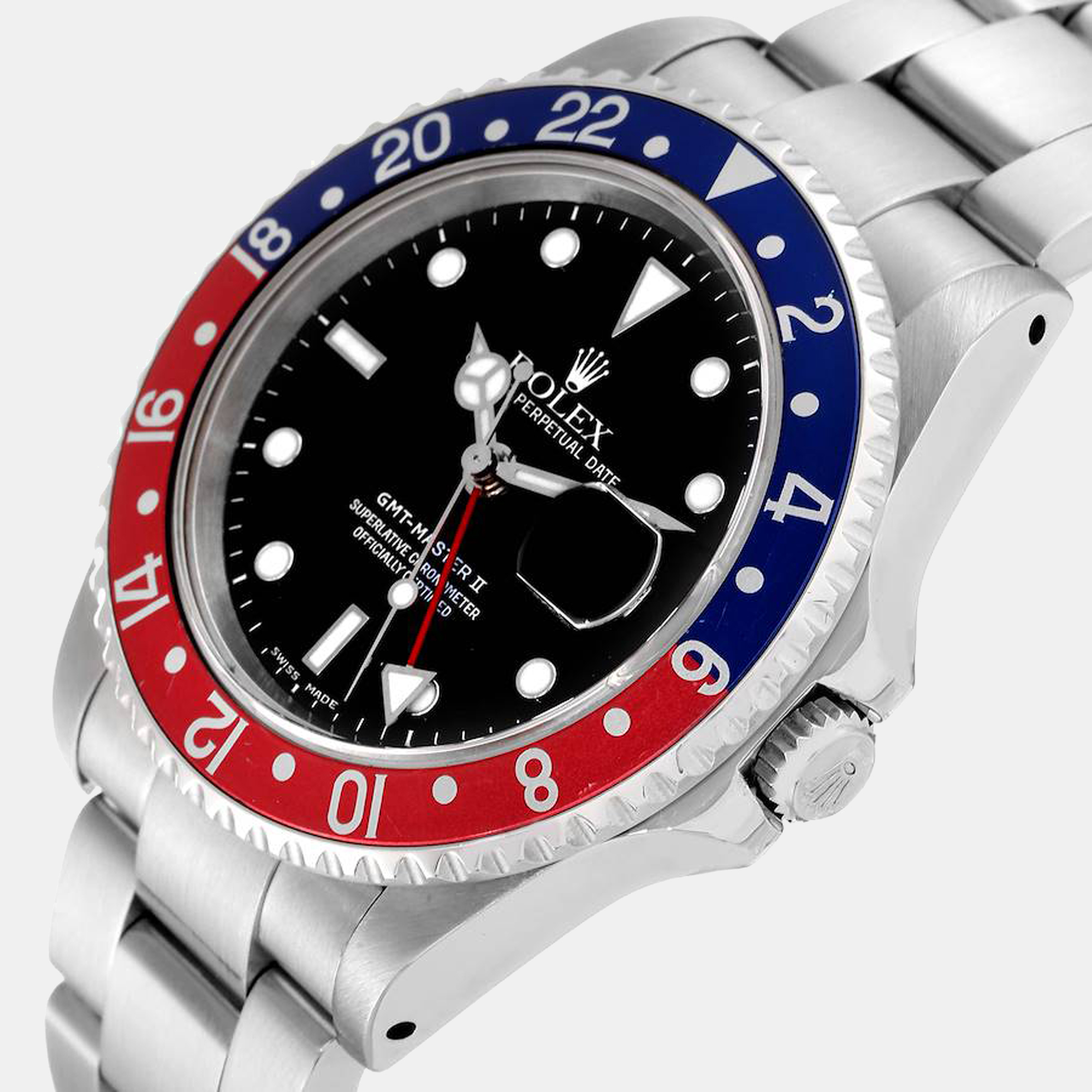 

Rolex GMT Master II Blue Red Pepsi Bezel Steel Mens Watch 16710, Black