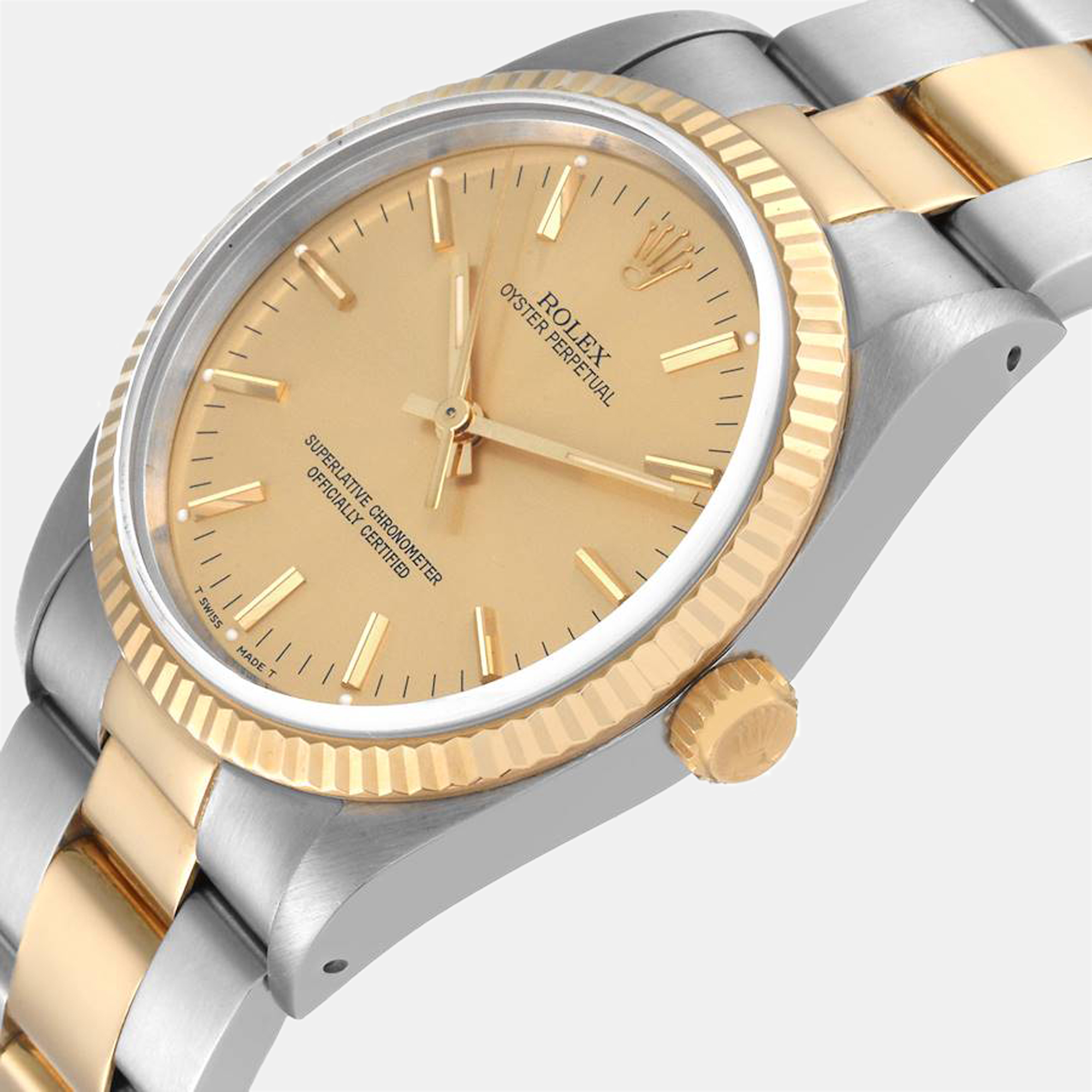 

Rolex Champagne 18K Yellow Gold And Stainless Steel Oyster Perpetual 14233 Men's Wristwatch 34 mm