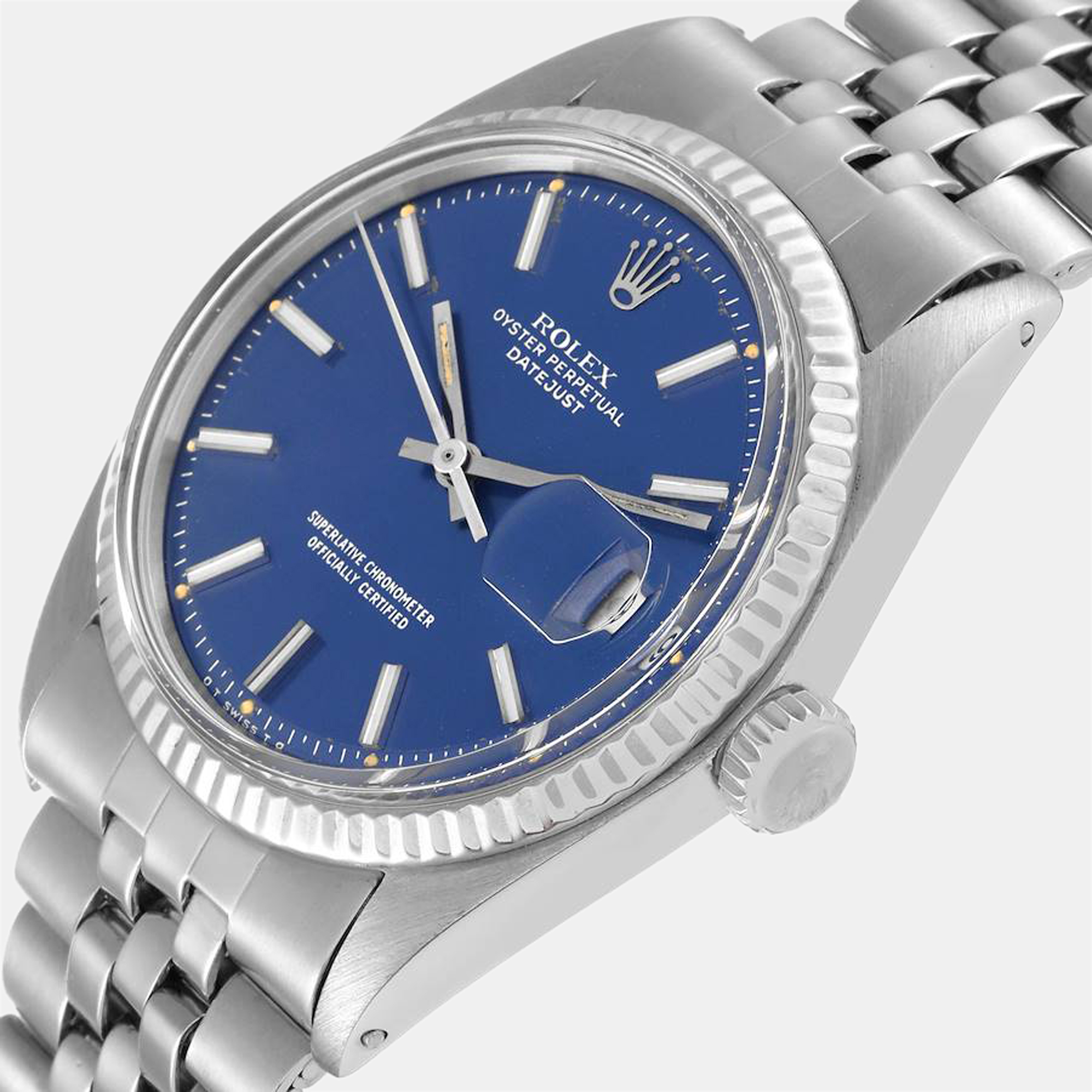 

Rolex Blue 18K White Gold And Stainless Steel Datejust 1601 Men's Wristwatch 36 mm